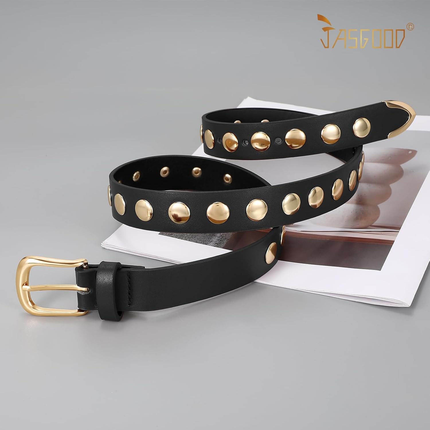 Women Fashion Leather Belt Punk Studded Belt for Jeans Pants Dresses