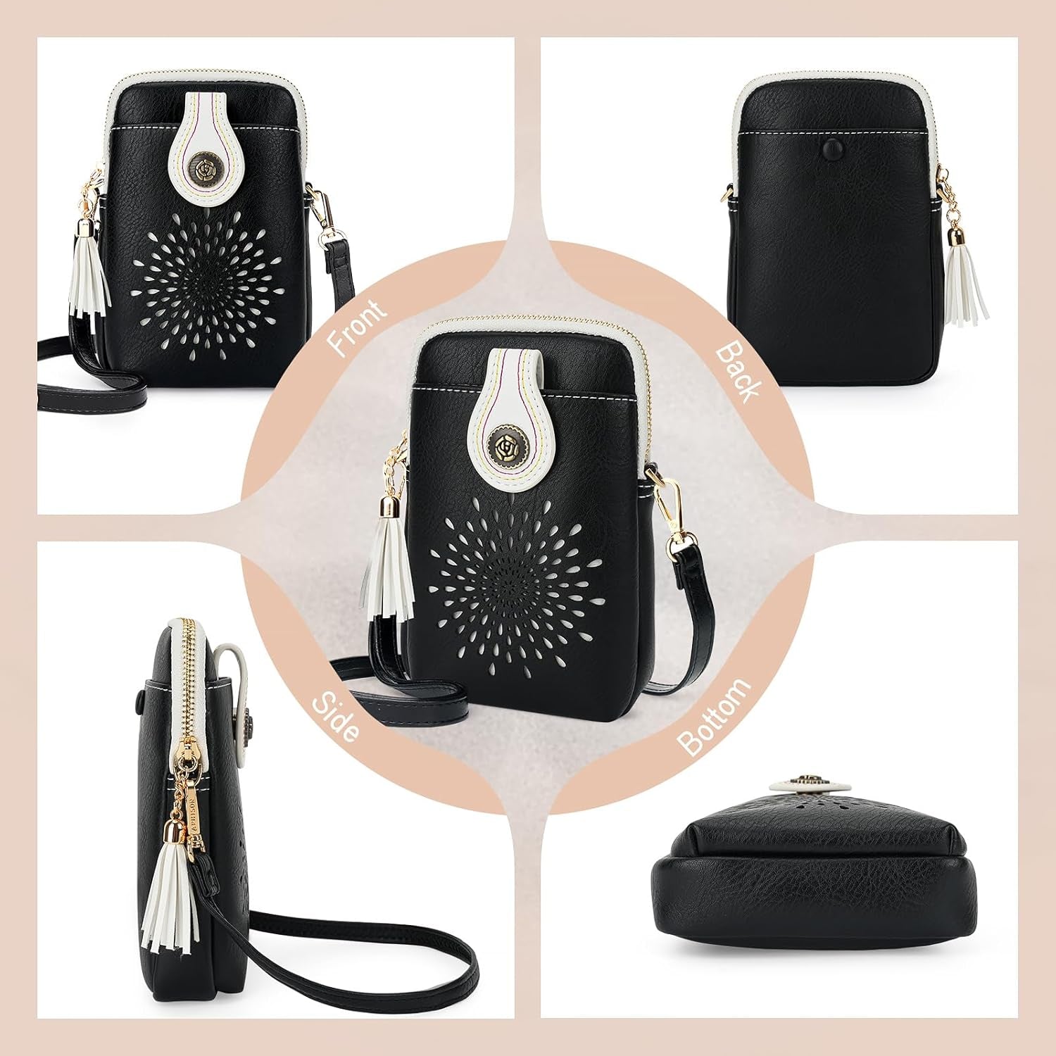 Small Crossbody Bags for Women, Lightweight Vegan Leather Cell Phone Purse, Cute Purses with Tassels