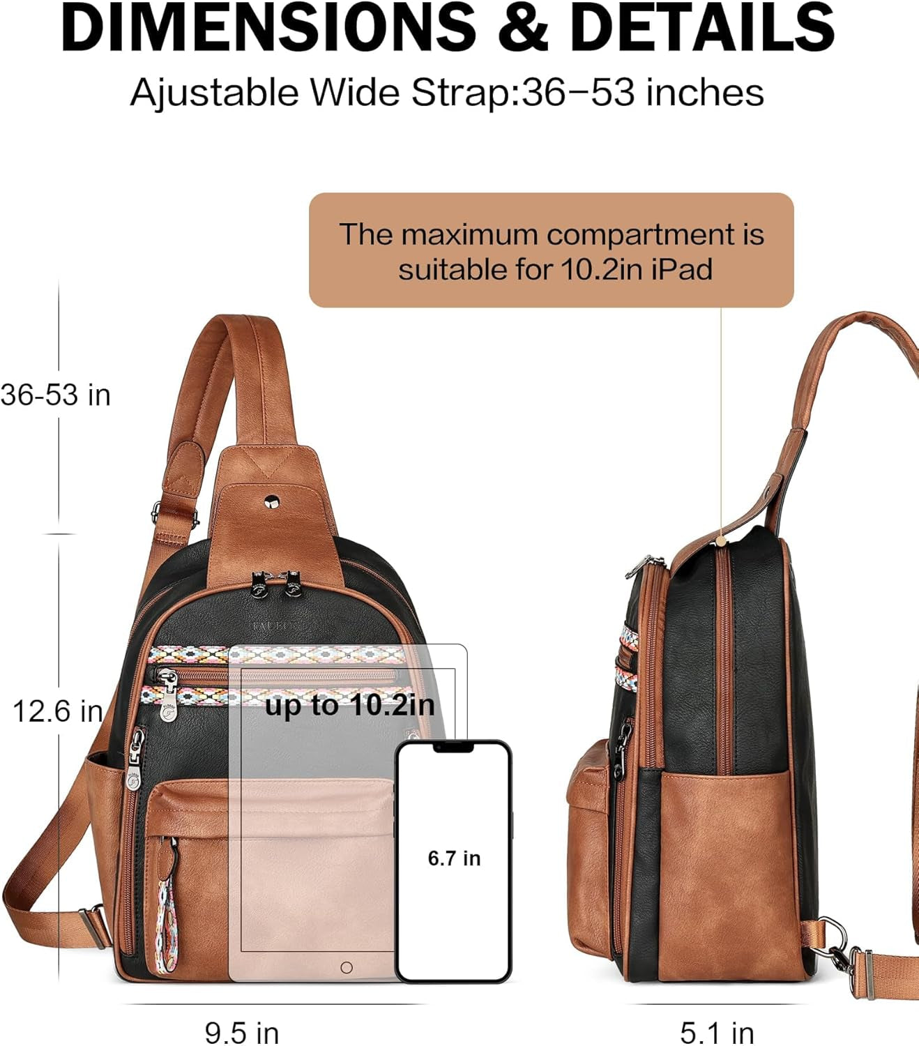 Large Sling Bag for Women, Leather Crossbody Purse Designer anti Theft Sling Backpack, RFID Fanny Packs for Travel