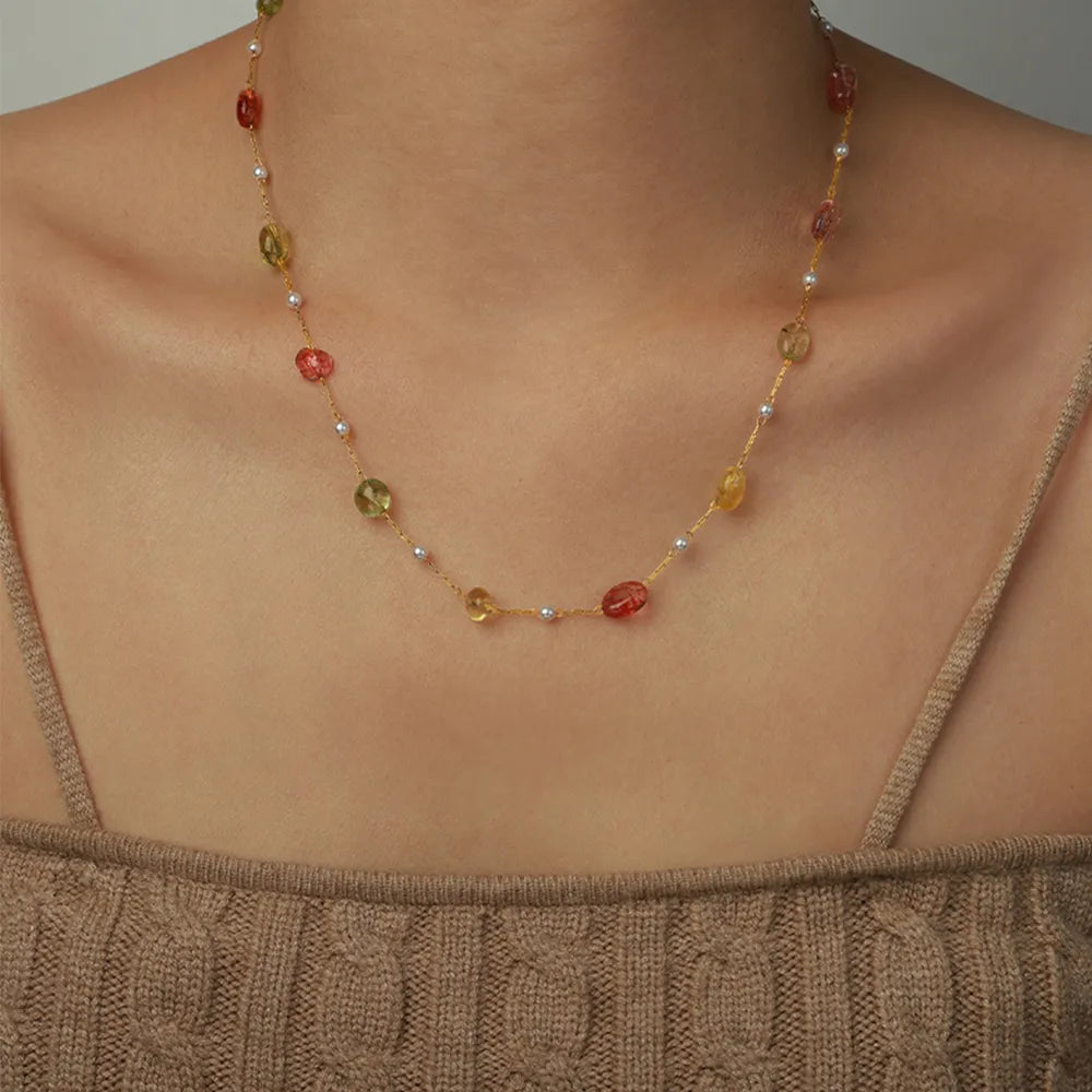 Titanium Steel Gold-plated Bead Necklace