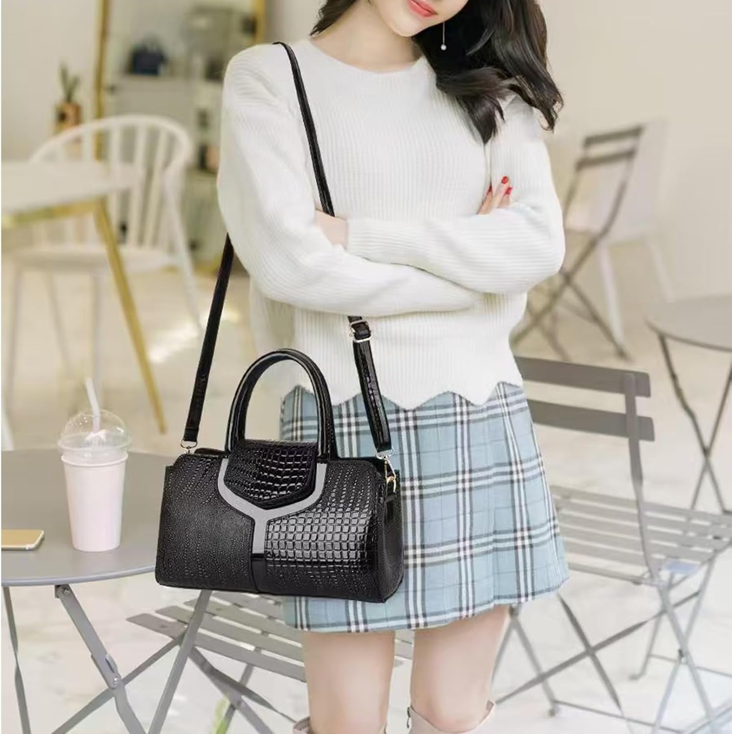 Top Handle Satchel Bags Shoulder Crossbody Purse Retro Crocodile Hobo Handbag Cluth Purse for Women