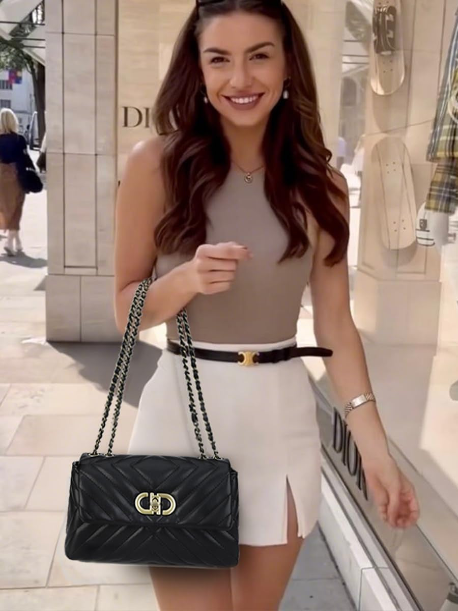 Small Quilted Crossbody Bag for Women Trendy Designer Shoulder Purse and Handbags with Chain Strap