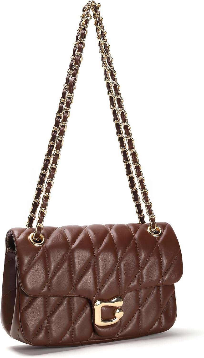 Quilted Crossbody Purse for Women Trendy - Ladies Shoulder Bag Leather Handbag Designer Evening Clutch with Chain Strap