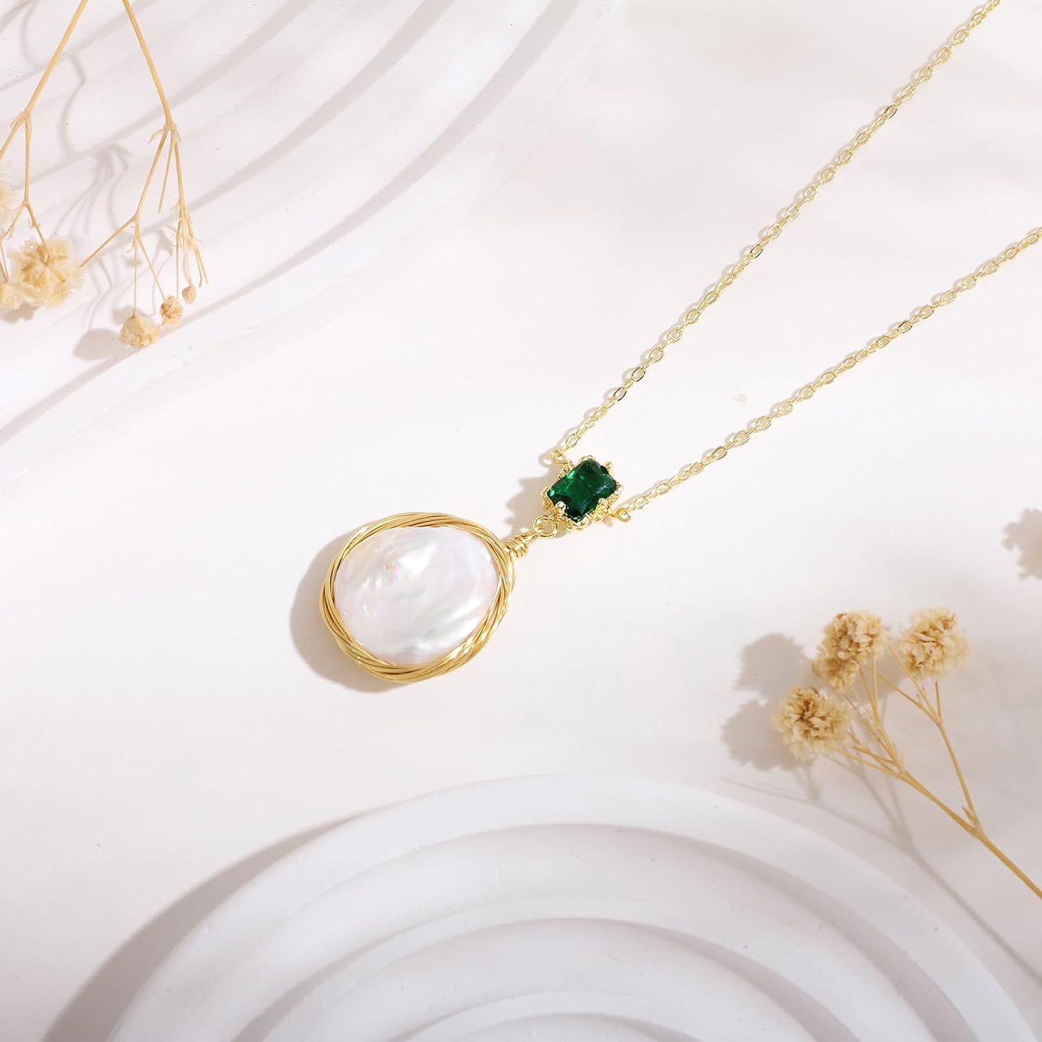 Natural Baroque Freshwater Pearl Necklace for Women, Handmade Jewelry Gift for Mom Lover Her (14K Gold Plated)