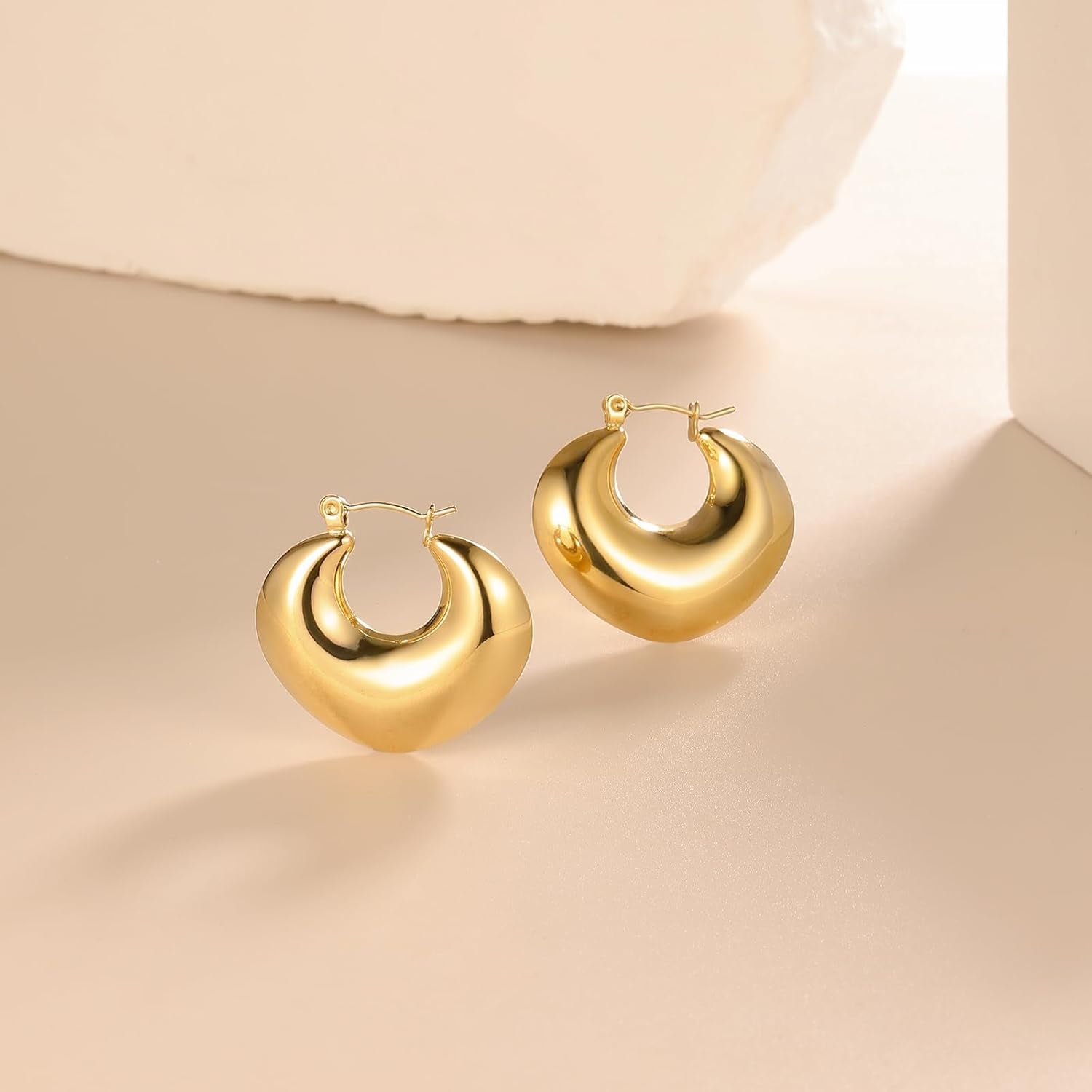 Chunky Gold Hoop Earrings for Women 18K Gold Plated Thick Hoop Earrings Statement Jewelry