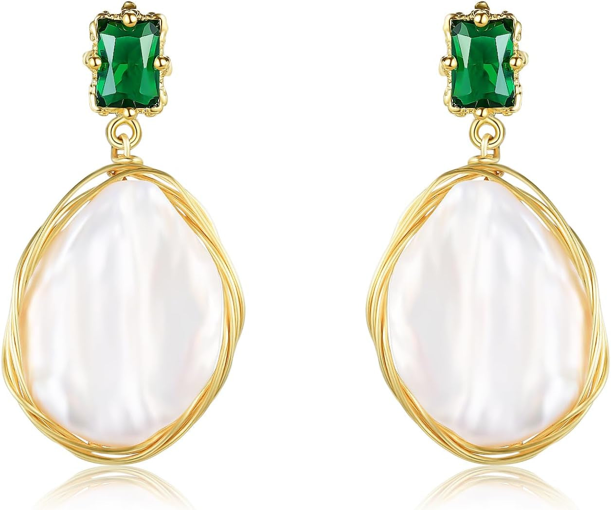 Pearl Earrings for Women,Baroque Freshwater Pearl Earrings for Women, Wire Wrap Gold Pearl Drop Earrings Jewelry, Handmade Jewelry Gift for Mom Lover Her (14K Gold Plated）