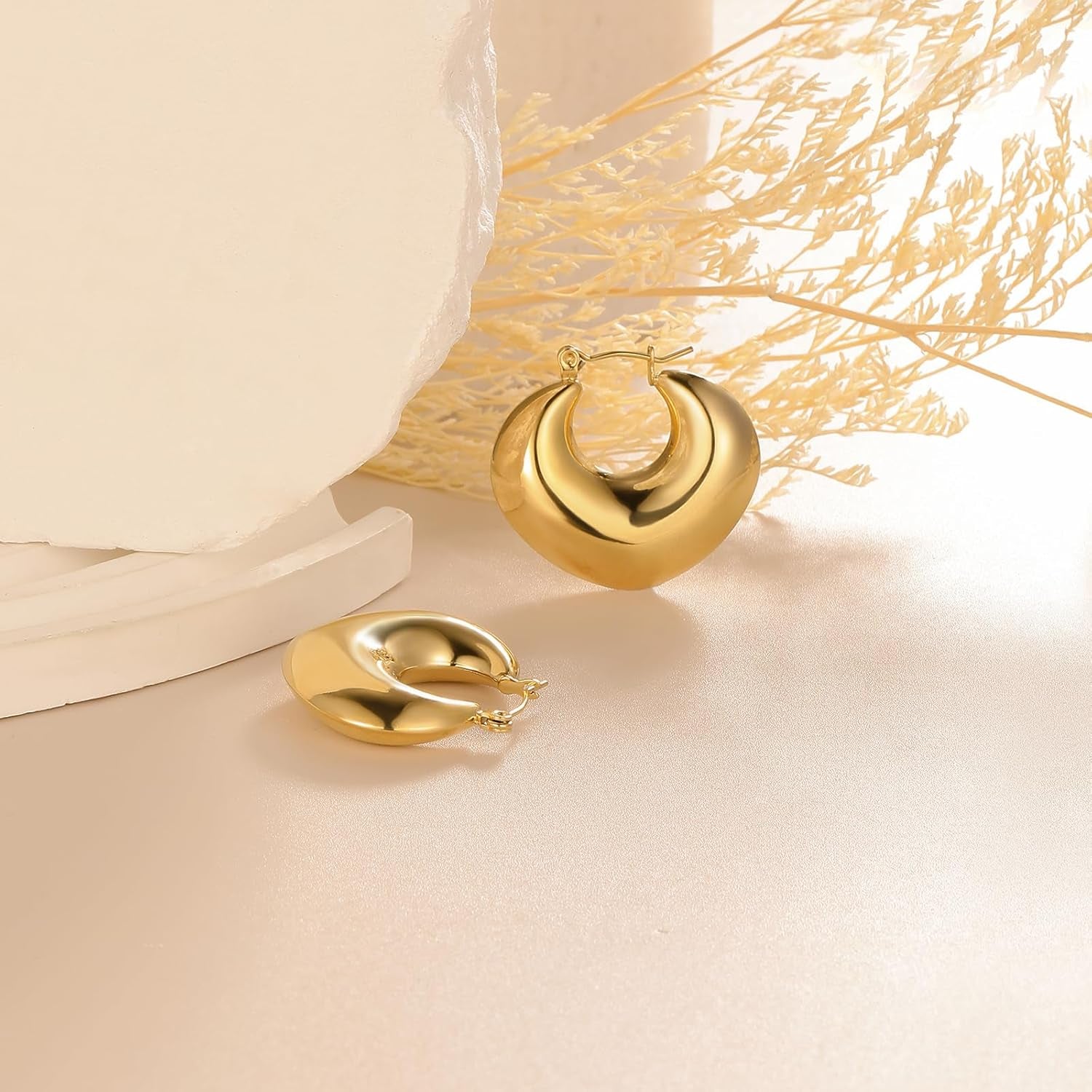 Chunky Gold Hoop Earrings for Women 18K Gold Plated Thick Hoop Earrings Statement Jewelry