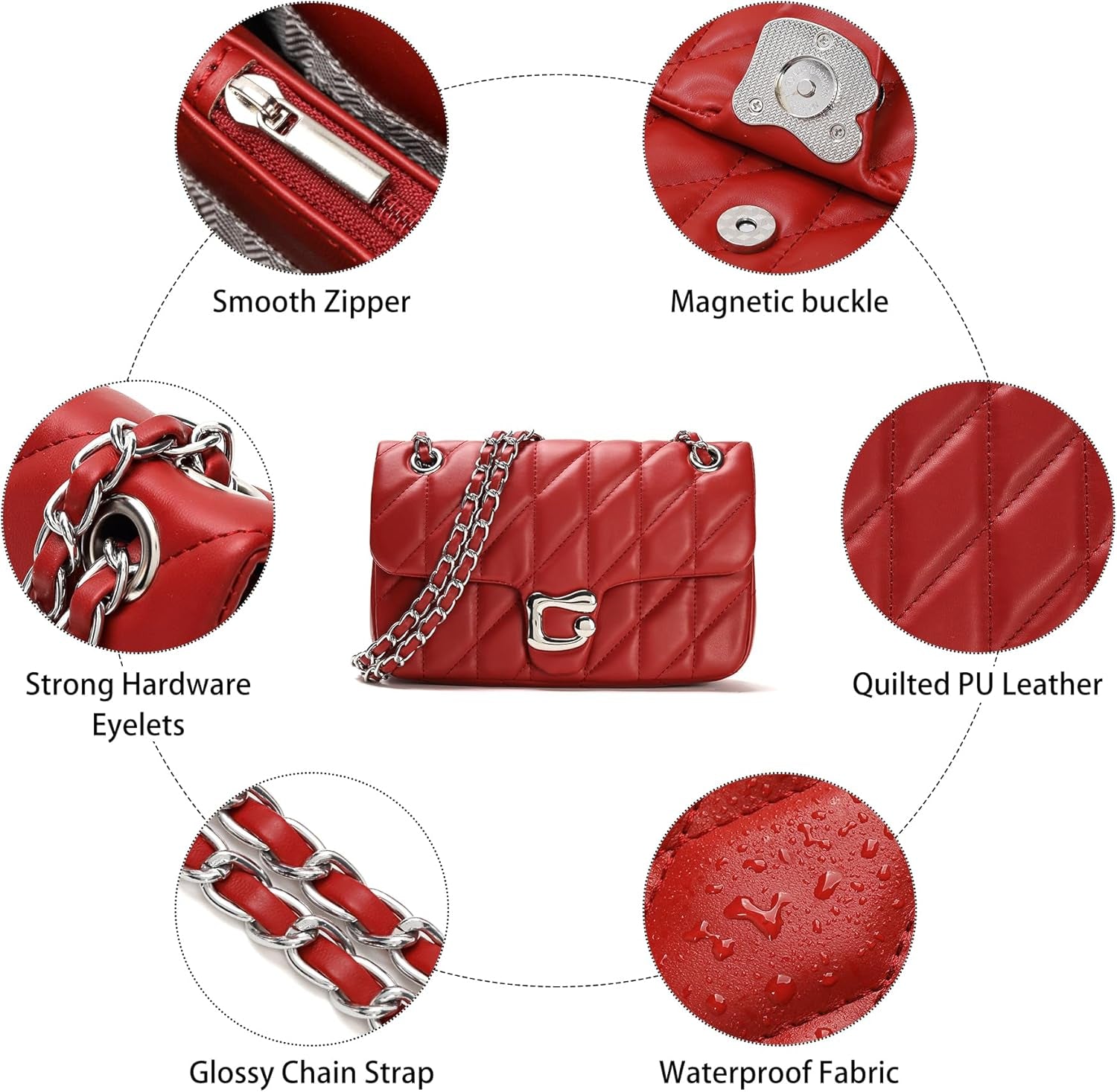 Quilted Crossbody Purse for Women Trendy - Ladies Shoulder Bag Leather Handbag Designer Evening Clutch with Chain Strap