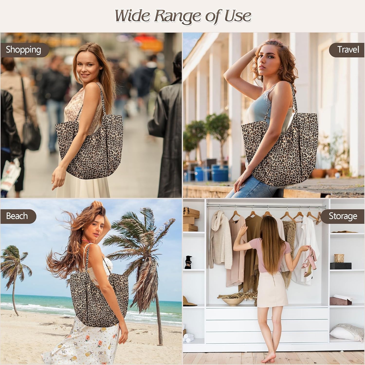 Large Leopard Print Canvas Tote Bag, Shoulder Handbag, Beach Shopping Purse