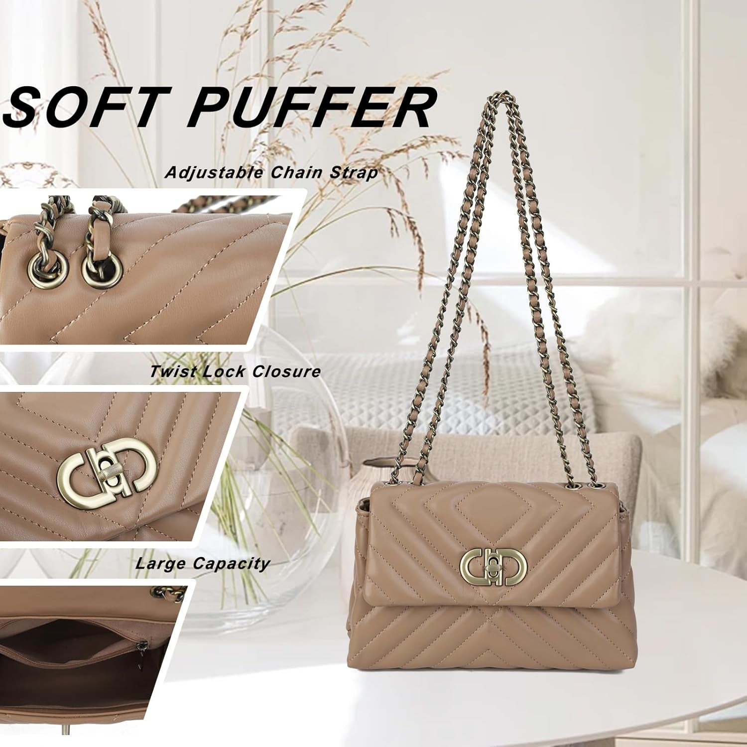 Small Quilted Crossbody Bag for Women Trendy Designer Shoulder Purse and Handbags with Chain Strap