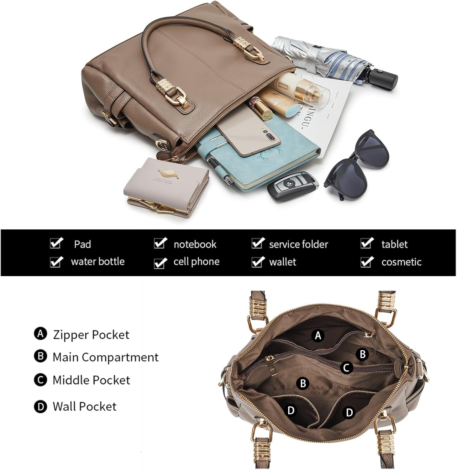 Soft Women Genuine Leather Purses and Handbags Satchel Tote Shoulder Bag