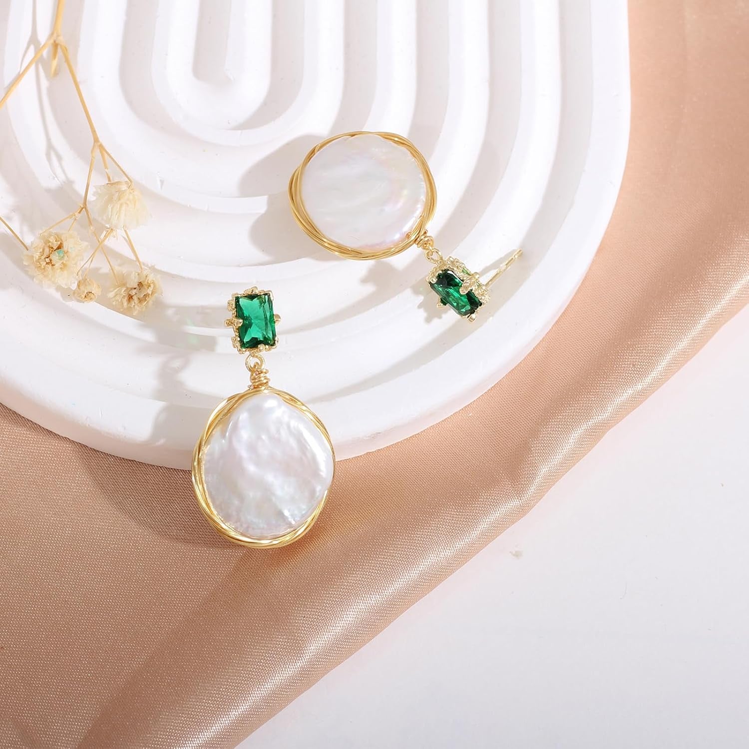 Pearl Earrings for Women,Baroque Freshwater Pearl Earrings for Women, Wire Wrap Gold Pearl Drop Earrings Jewelry, Handmade Jewelry Gift for Mom Lover Her (14K Gold Plated）