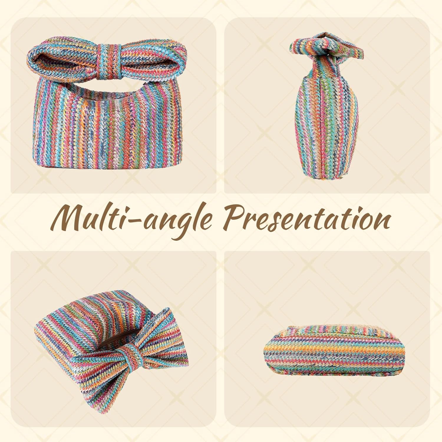 Bow Straw Clutch Purses for Women Summer Woven Rattan Handbags Wicker Beach Tote Bag 2025