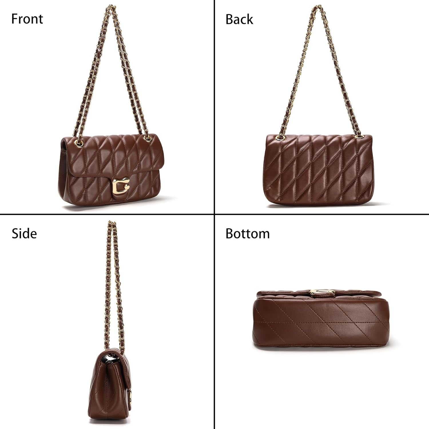 Quilted Crossbody Purse for Women Trendy - Ladies Shoulder Bag Leather Handbag Designer Evening Clutch with Chain Strap