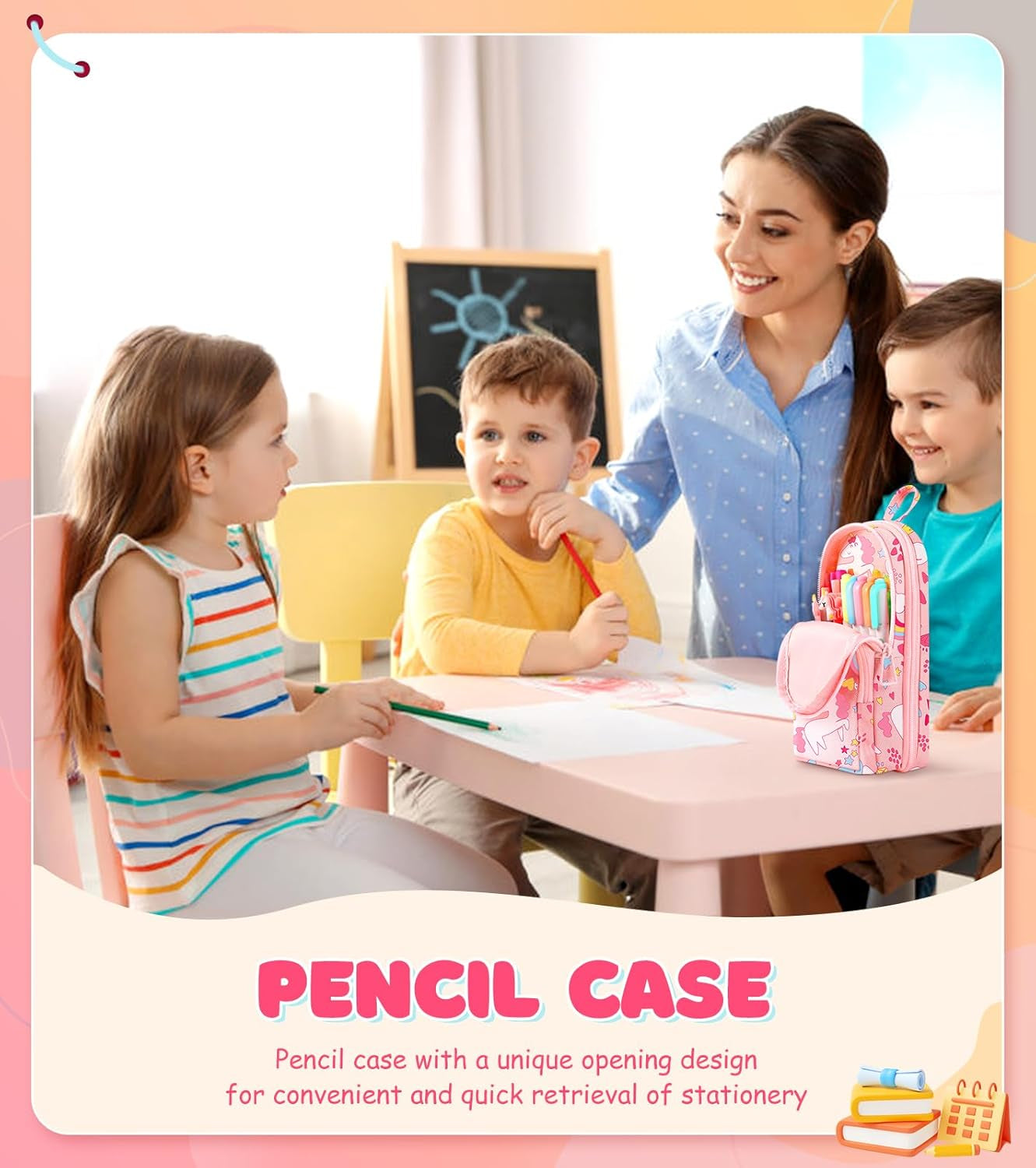 Cute Pencil Case,Unique Aesthetic 3D Schoolbag-Shaped Pencil Pouch for Girls Boys Kids Women,Big Capacity Pen and Pencil Stationery Organizer Bag with Zippers for School Office