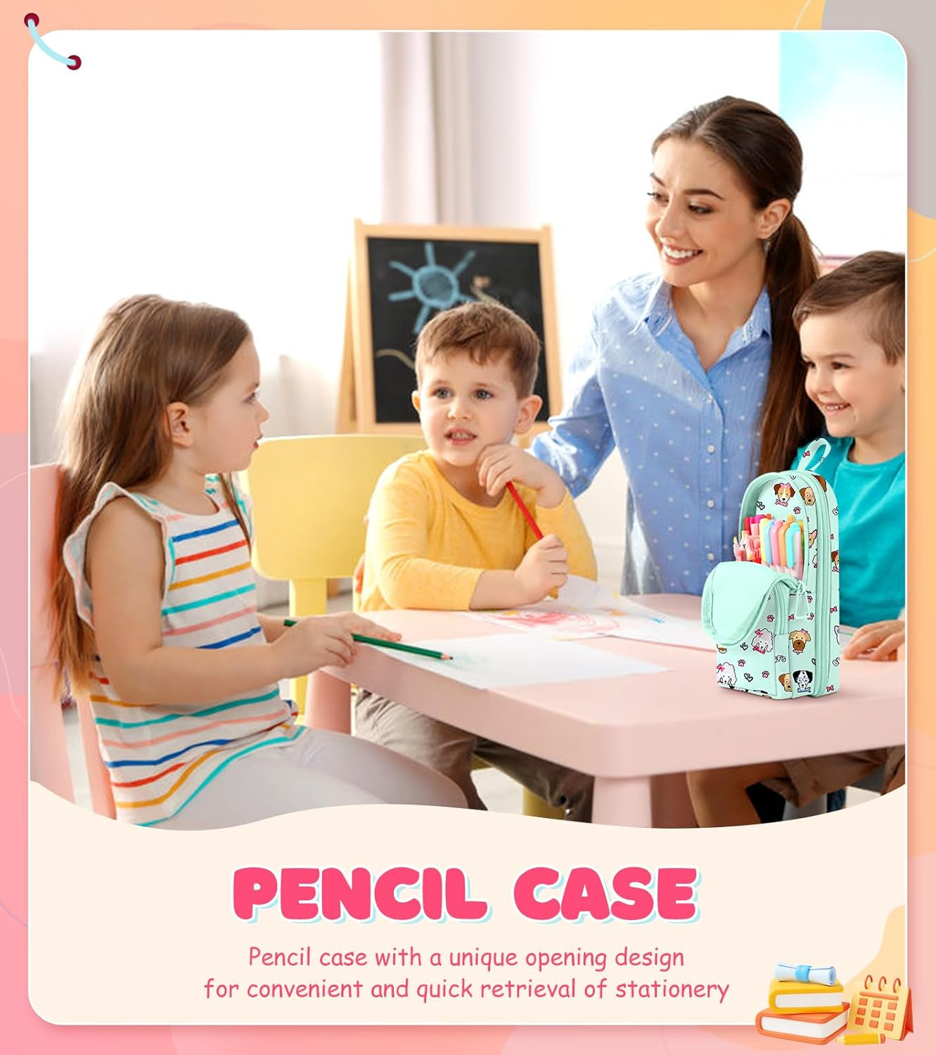 Cute Dog Pencil Case,Unique Aesthetic 3D Schoolbag-Shaped Pencil Pouch for Girls Boys Kids Women,Big Capacity Pen and Pencil Stationery Organizer Bag with Zippers for School Office