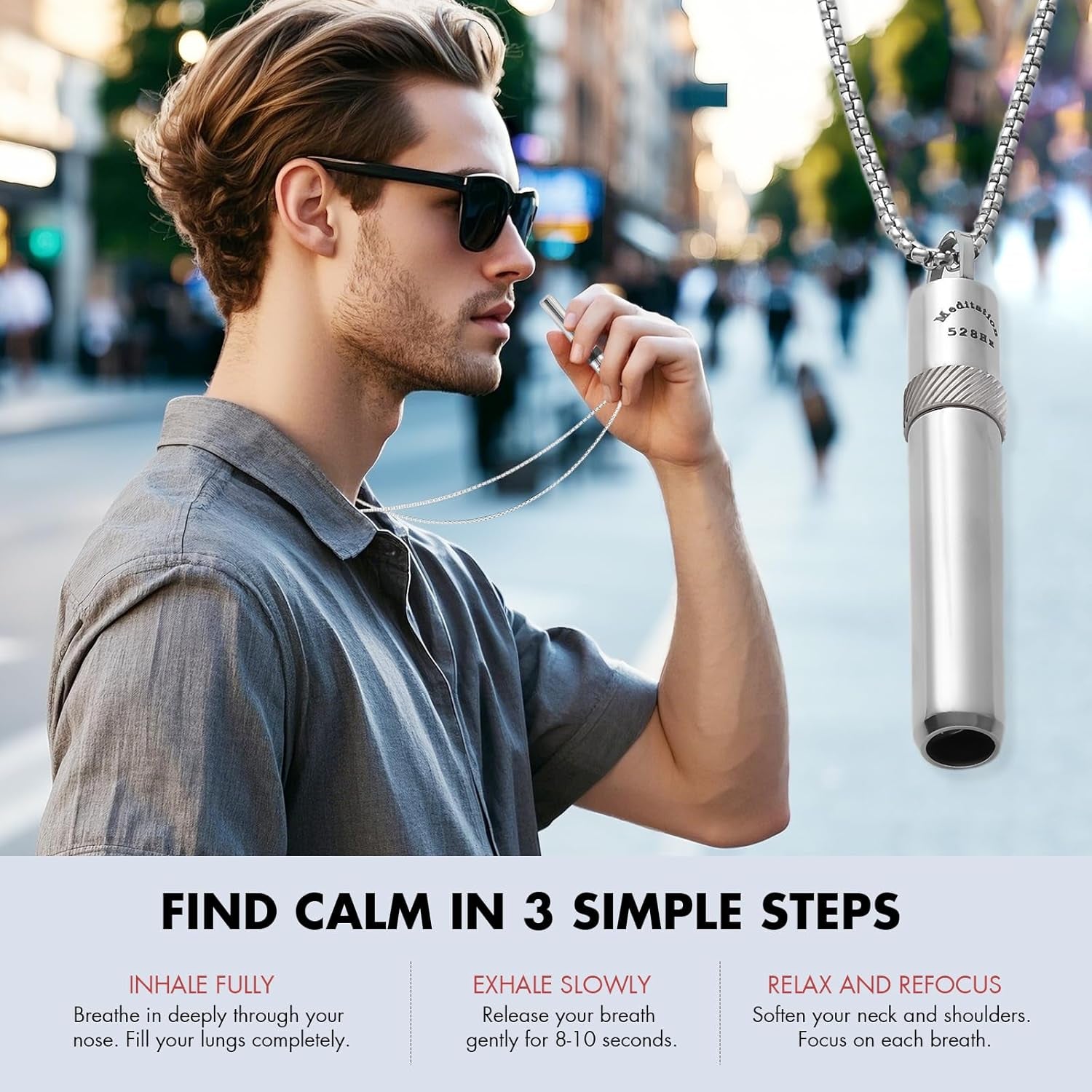 528 Hz Breathing Necklace for Anxiety Relief anti Smoking Necklace Quit Smoking Meditation Tuning Whistle Fum Vaporless Inhaler for Natural Calm Stress Relief