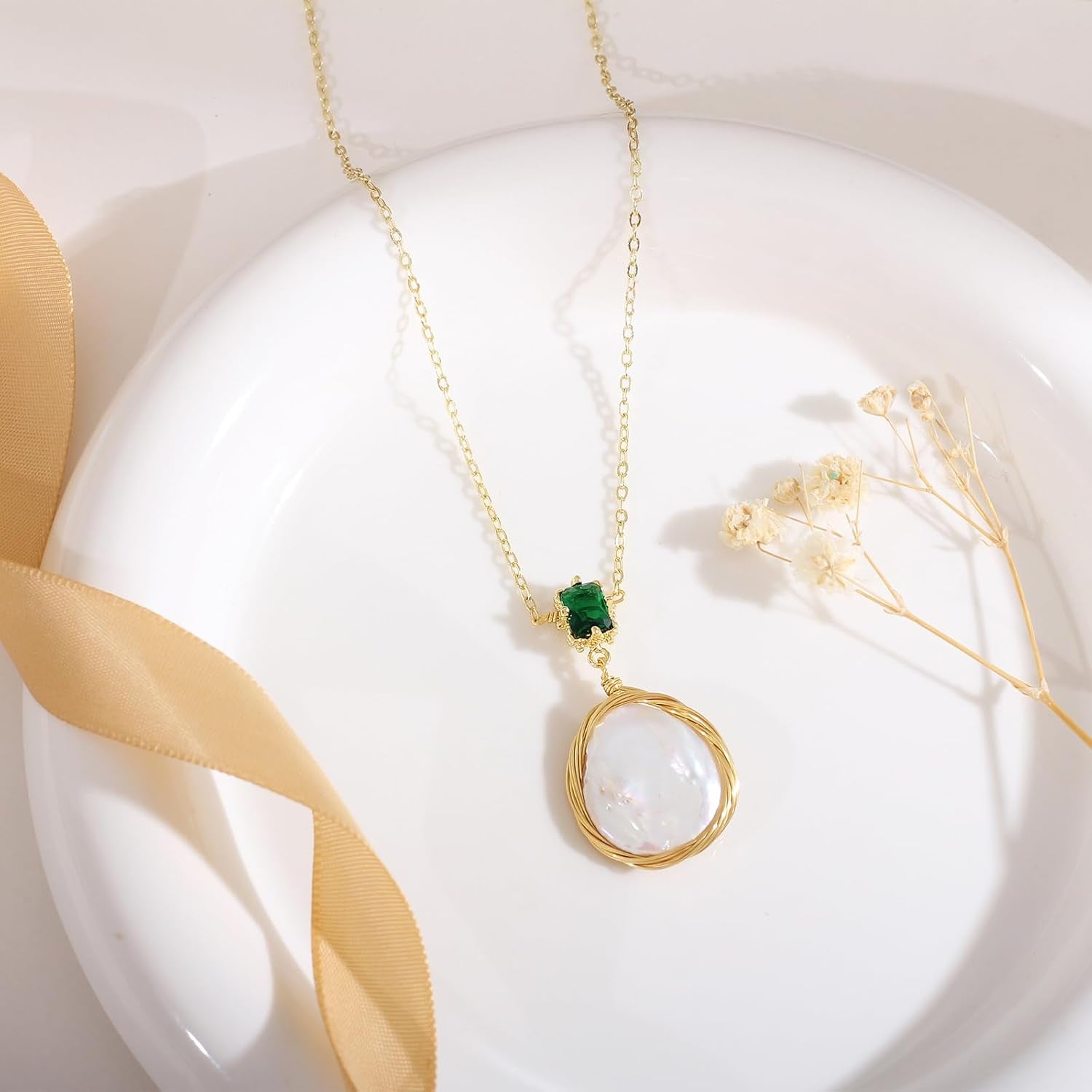 Natural Baroque Freshwater Pearl Necklace for Women, Handmade Jewelry Gift for Mom Lover Her (14K Gold Plated)