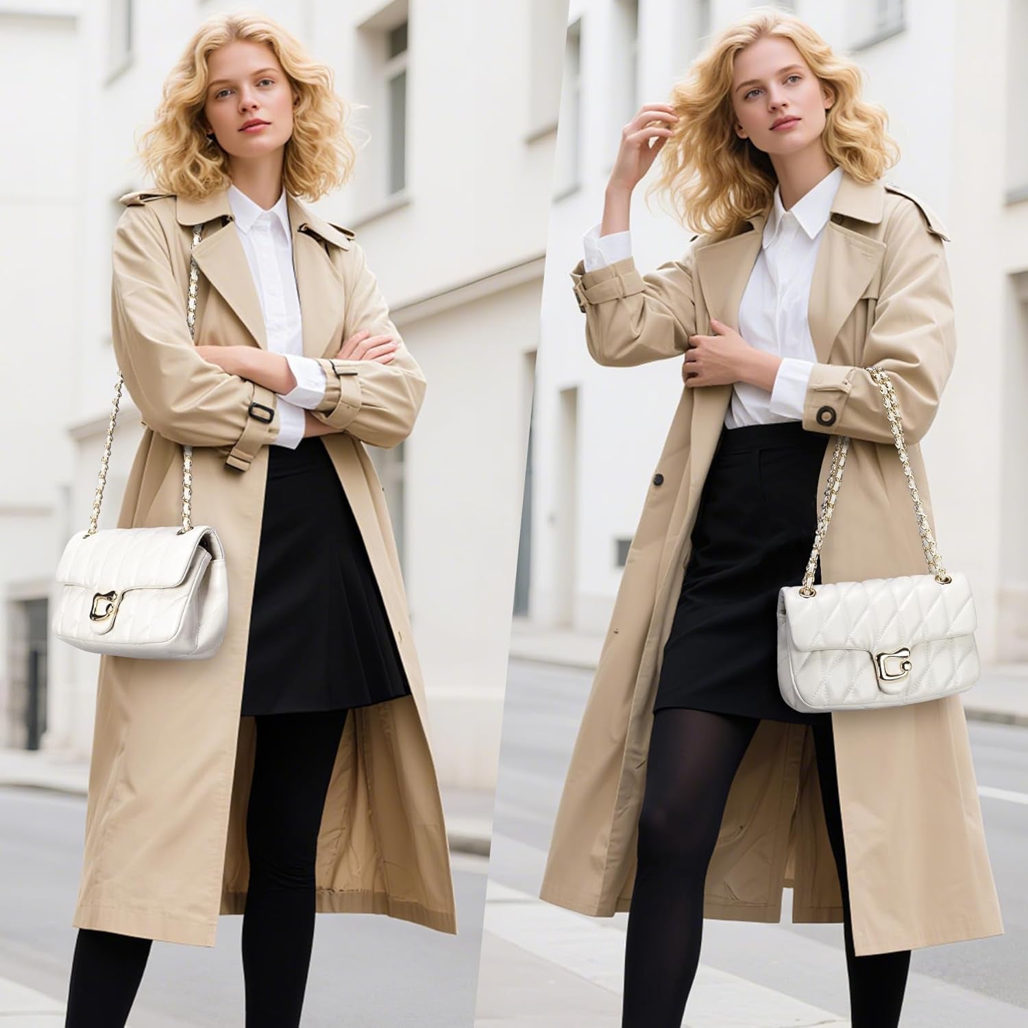 Quilted Crossbody Purse for Women Trendy - Ladies Shoulder Bag Leather Handbag Designer Evening Clutch with Chain Strap