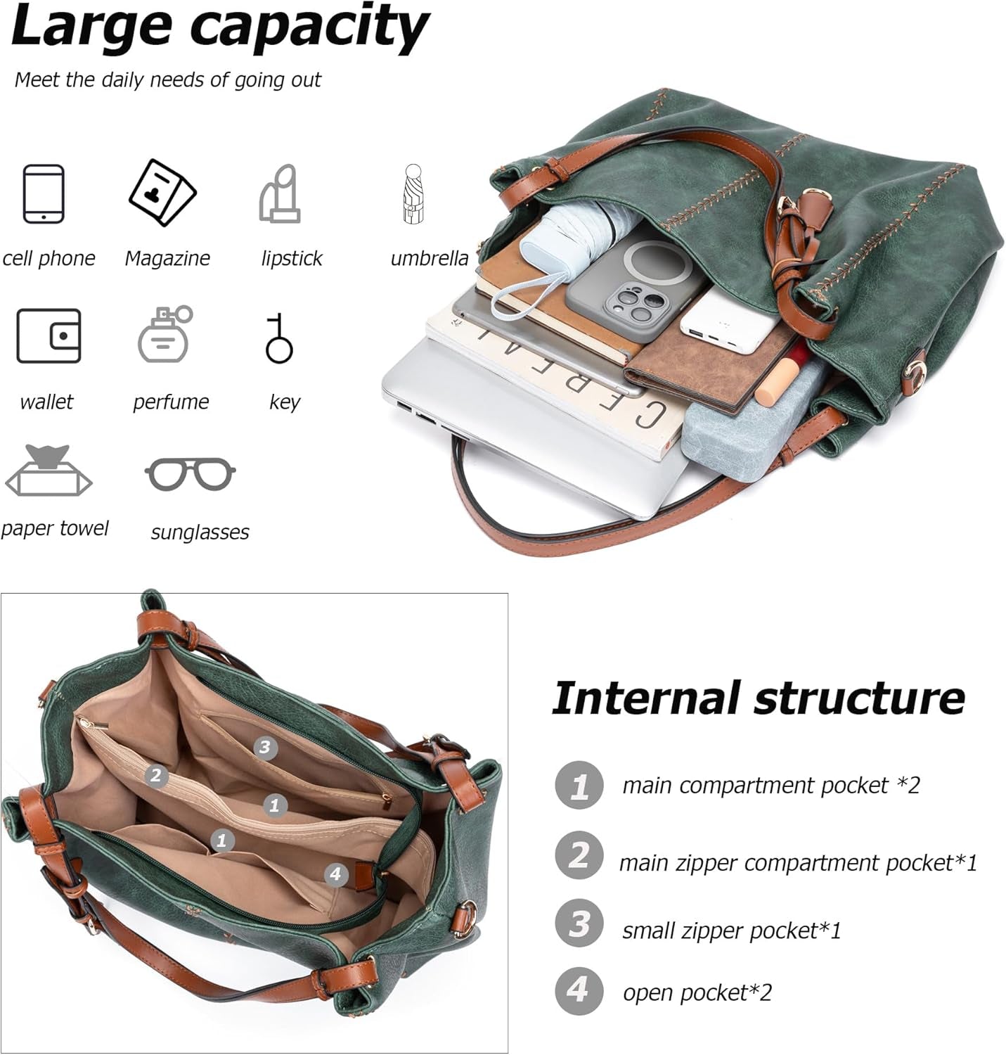 Casual Faux Leather Tote Hobo Bag for Women