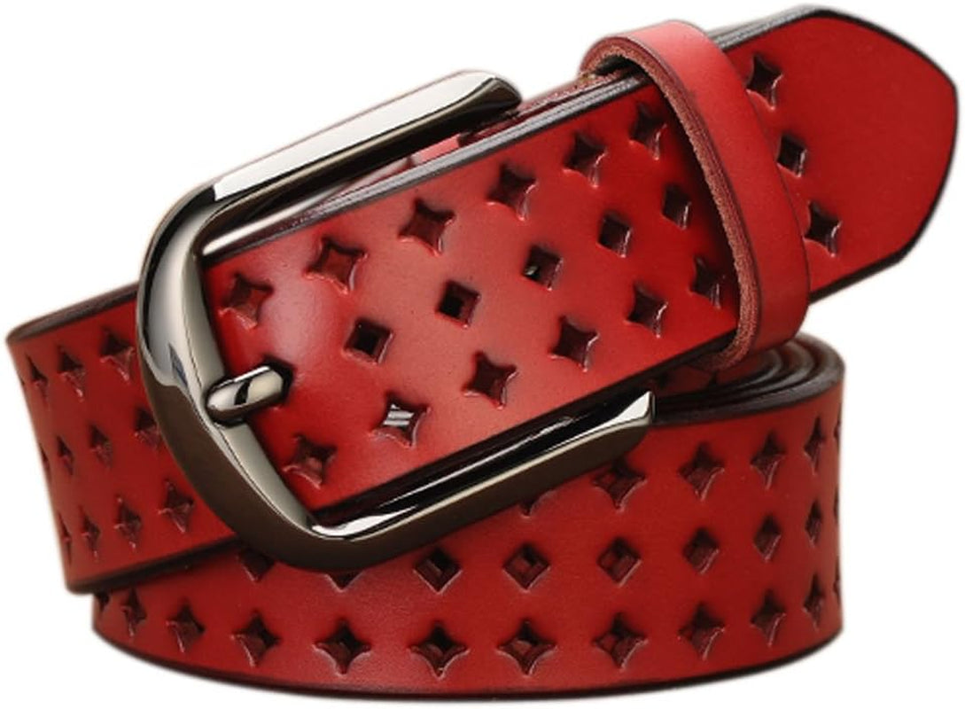 Hollow Leather Belts for Women, Soft Leather Womens Belts with Pin Buckle