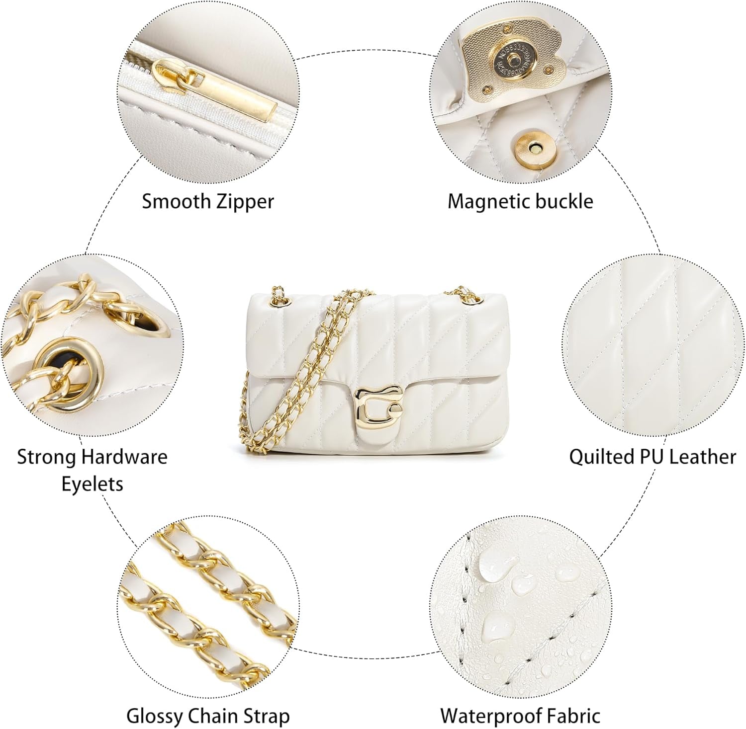 Quilted Crossbody Purse for Women Trendy - Ladies Shoulder Bag Leather Handbag Designer Evening Clutch with Chain Strap