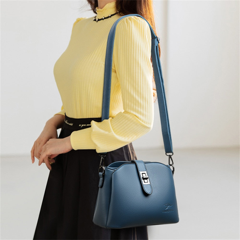 Multifunctional High-quality leather Bag Luxury Solid Color Crossbody