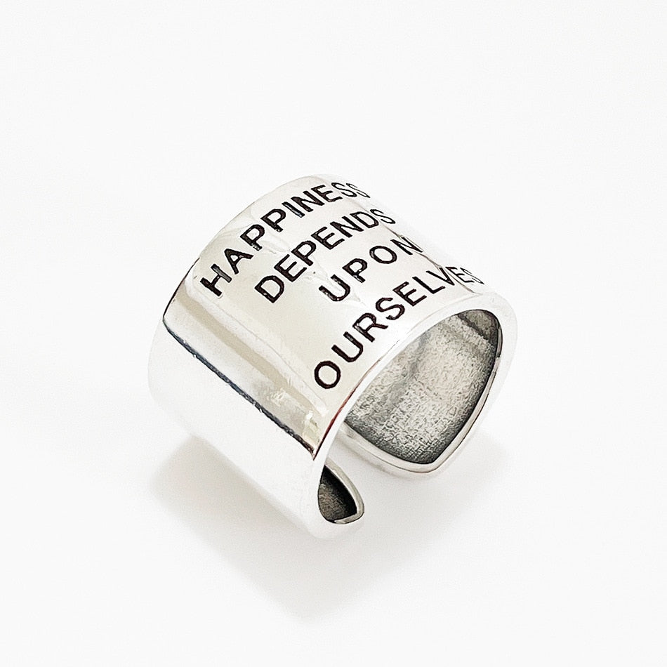 100% Solid 925 Sterling Silver RING "Happiness depends up on Ourselves"