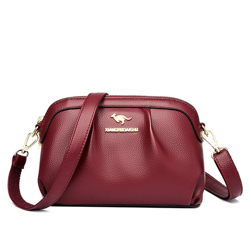 Solid Color Handbag Multifunctional High Quality Leather