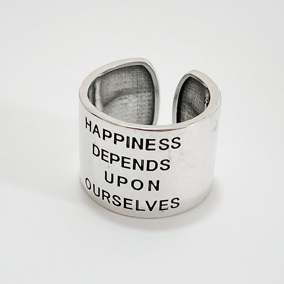 100% Solid 925 Sterling Silver RING "Happiness depends up on Ourselves"