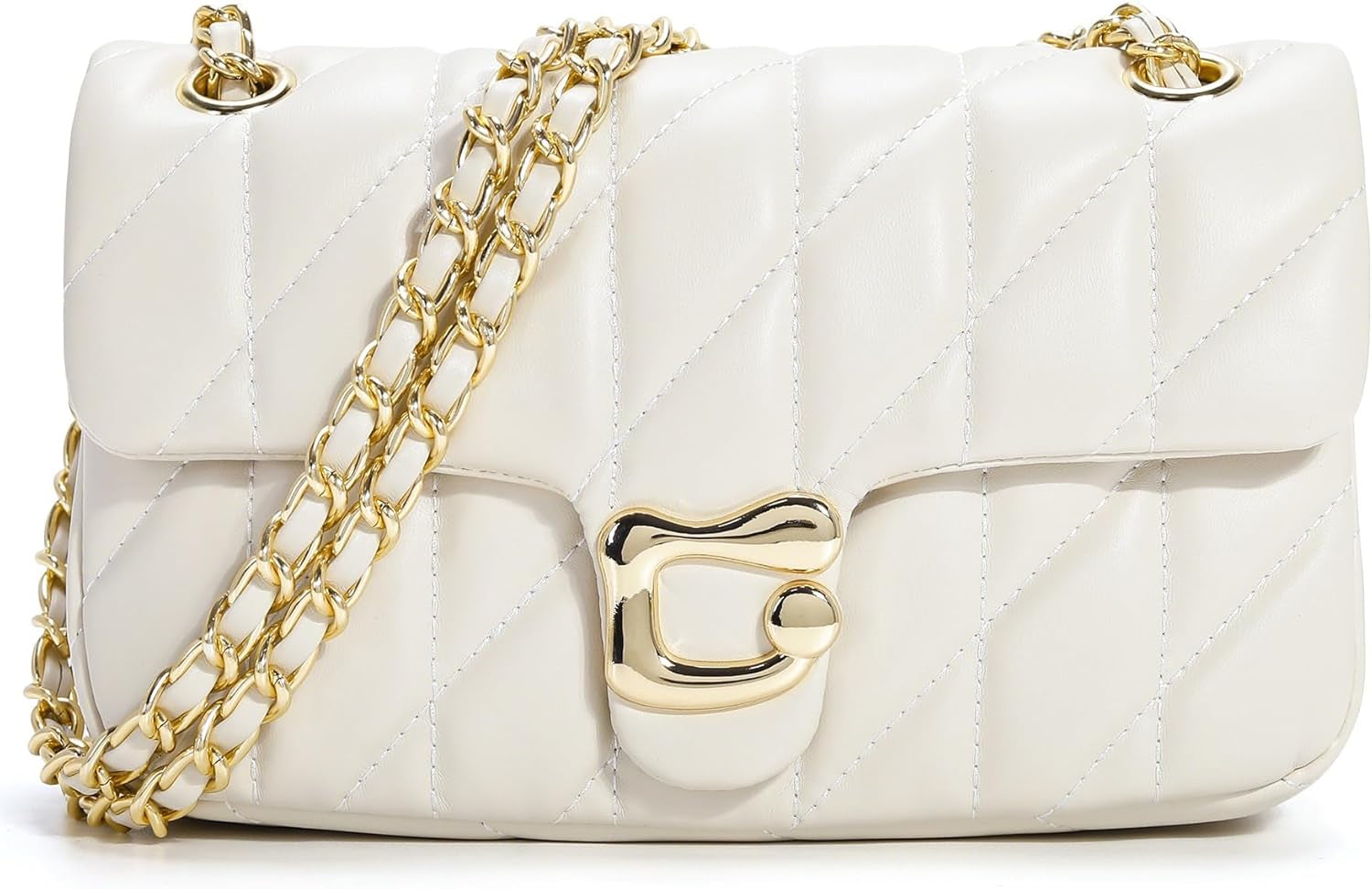 Quilted Crossbody Purse for Women Trendy - Ladies Shoulder Bag Leather Handbag Designer Evening Clutch with Chain Strap