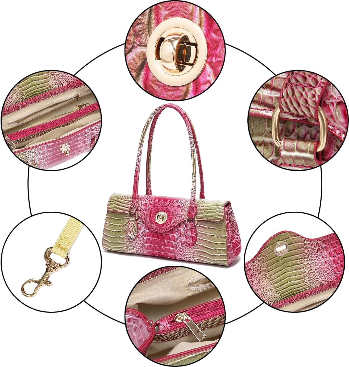 Leather Crocodile Pattern Top Handle Handbag for Women High-Value Satchel Tote Purse for Ladies