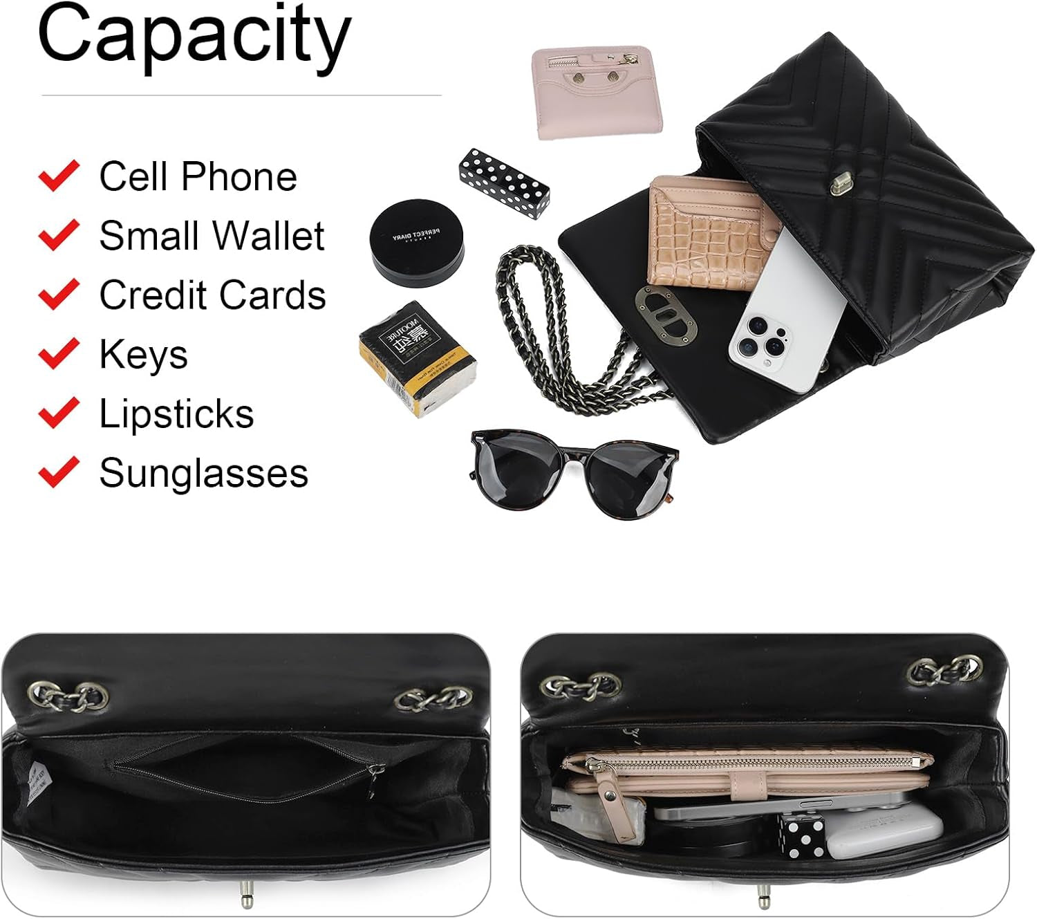 Small Quilted Crossbody Bag for Women Trendy Designer Shoulder Purse and Handbags with Chain Strap