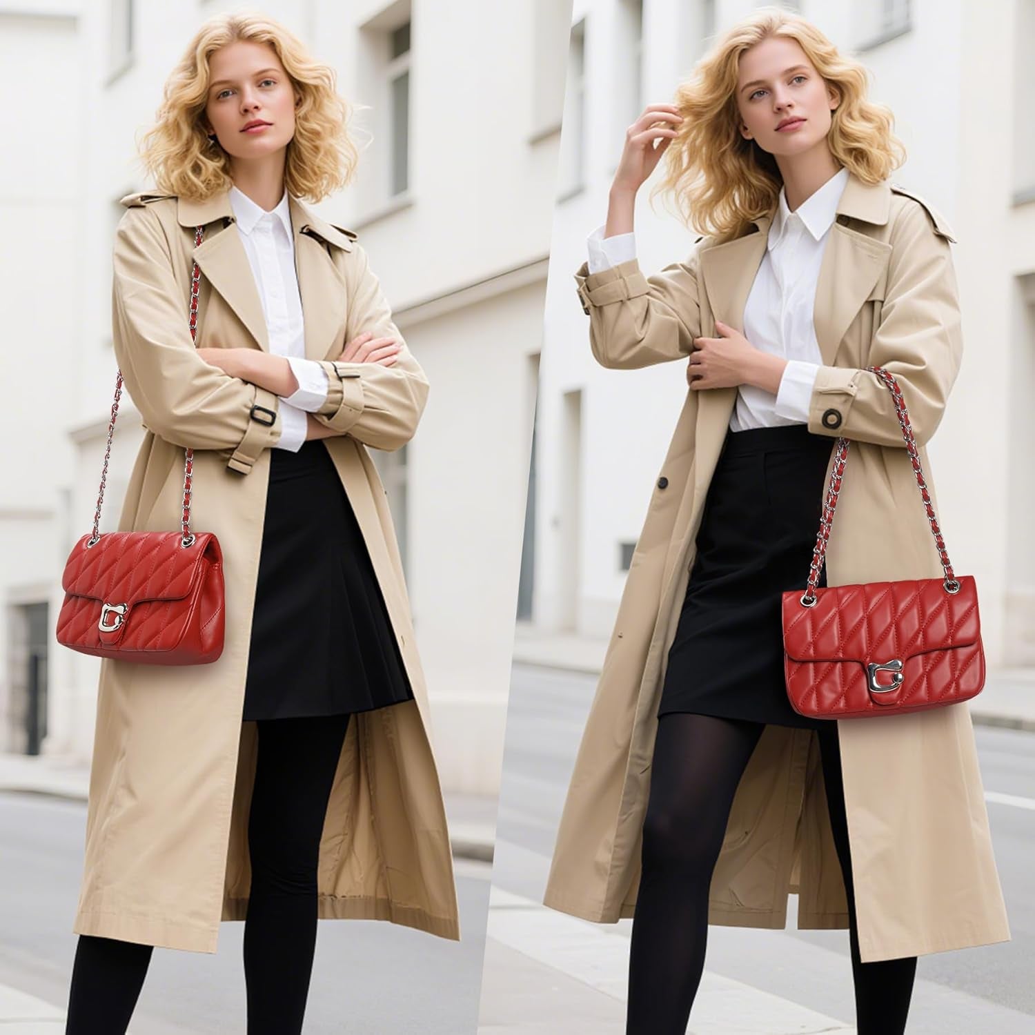 Quilted Crossbody Purse for Women Trendy - Ladies Shoulder Bag Leather Handbag Designer Evening Clutch with Chain Strap