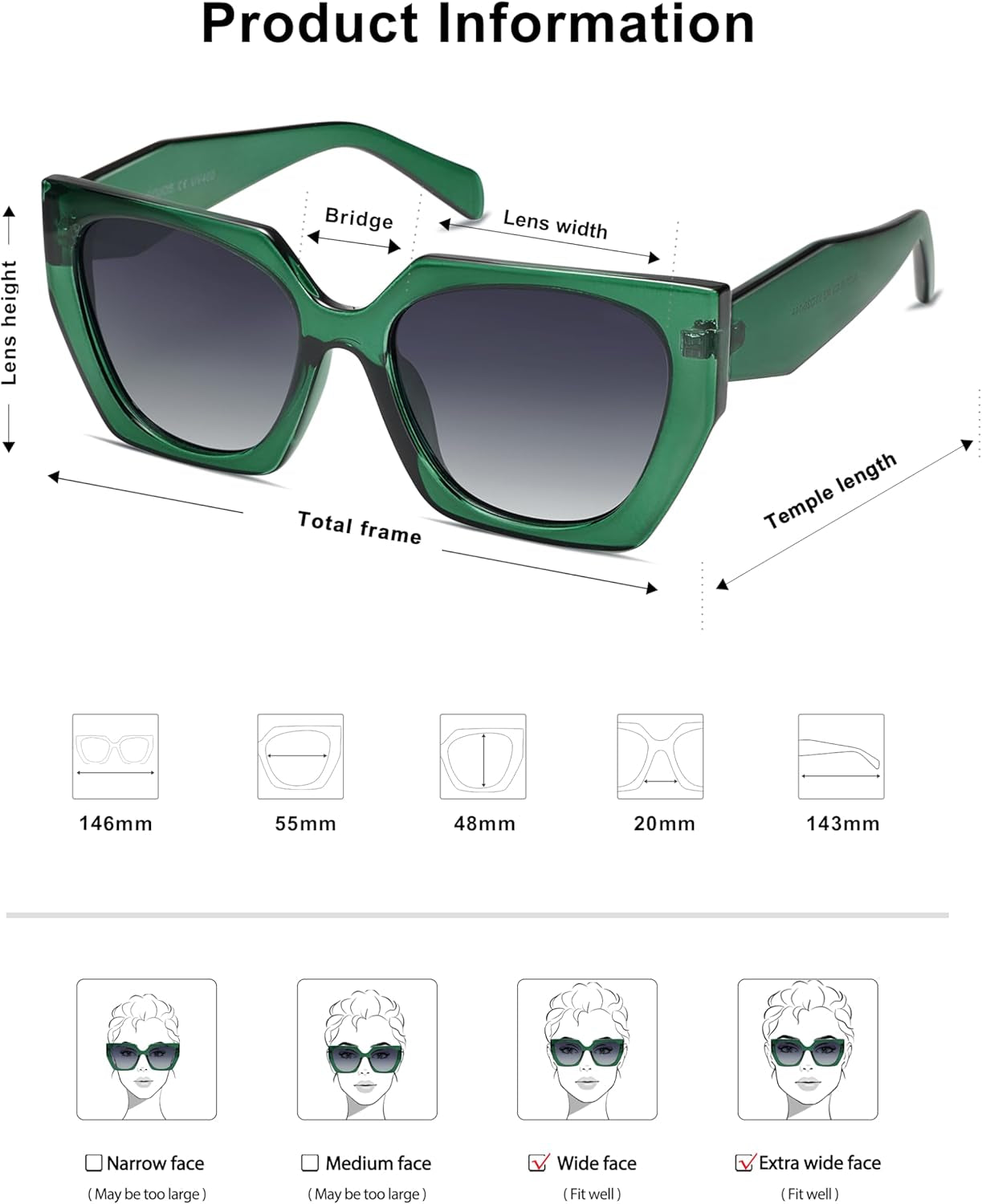 Large Oversized Polarized Sunglasses for Women, Big Designer Womens Trendy Square Shades SJ2205