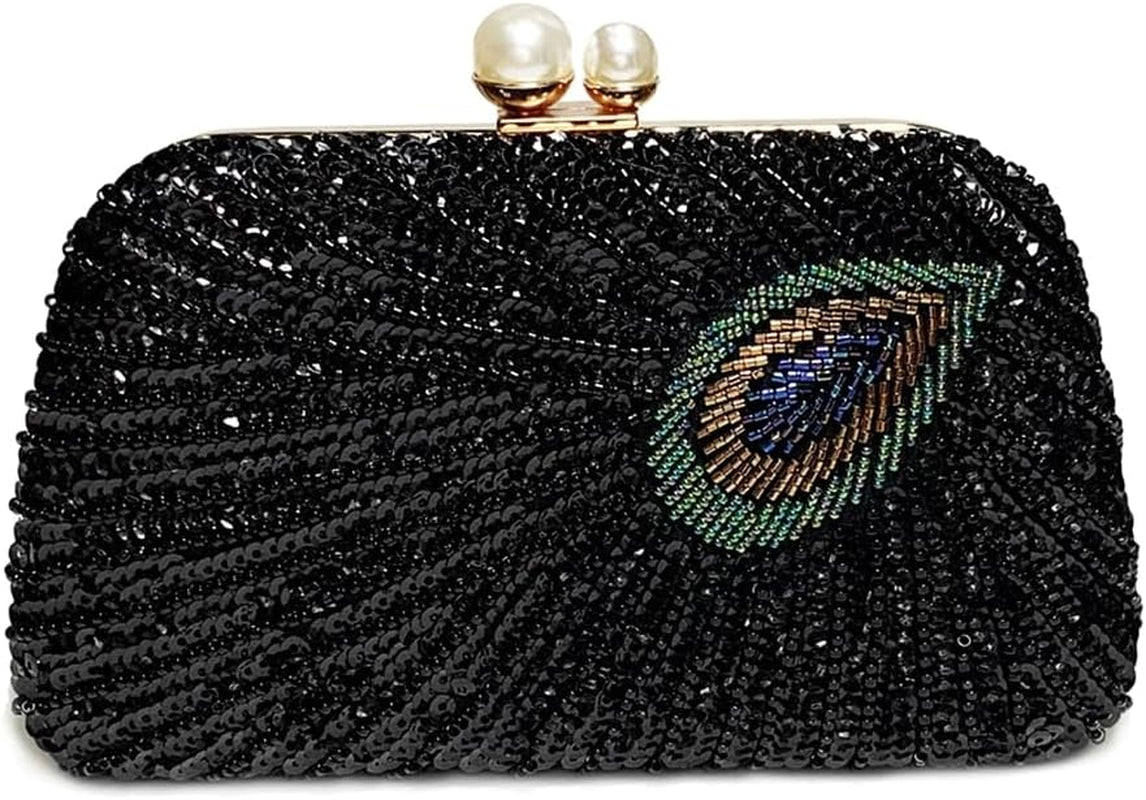 Women Vintage Beaded Sequin Clutch Purse Sparkly 1920S Peacock Evening Bag Luxury Wedding Bridal Purse
