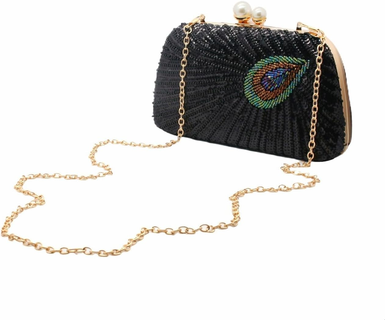 Women Vintage Beaded Sequin Clutch Purse Sparkly 1920S Peacock Evening Bag Luxury Wedding Bridal Purse
