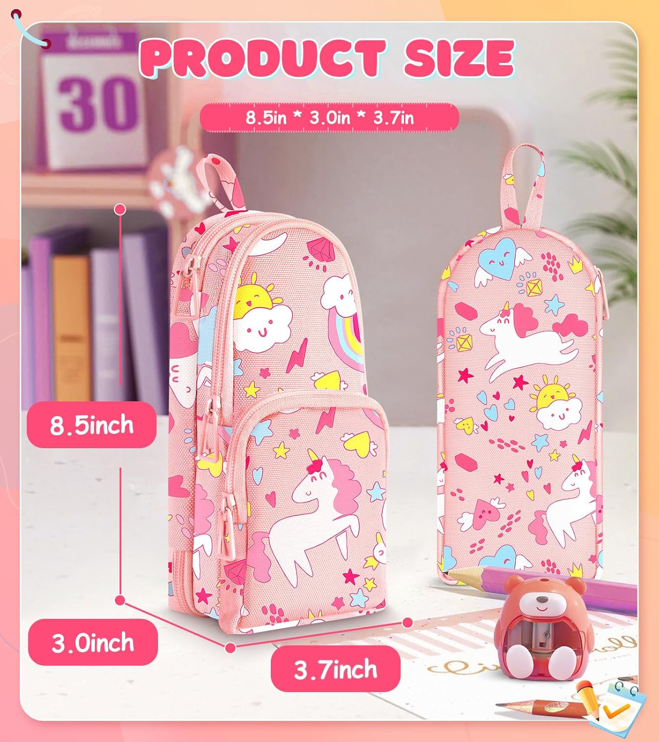 Cute Pencil Case,Unique Aesthetic 3D Schoolbag-Shaped Pencil Pouch for Girls Boys Kids Women,Big Capacity Pen and Pencil Stationery Organizer Bag with Zippers for School Office