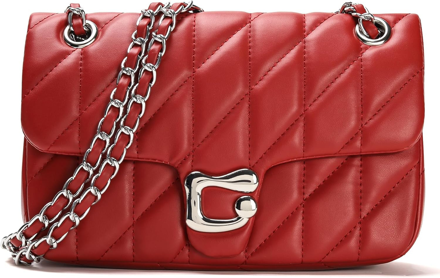 Quilted Crossbody Purse for Women Trendy - Ladies Shoulder Bag Leather Handbag Designer Evening Clutch with Chain Strap