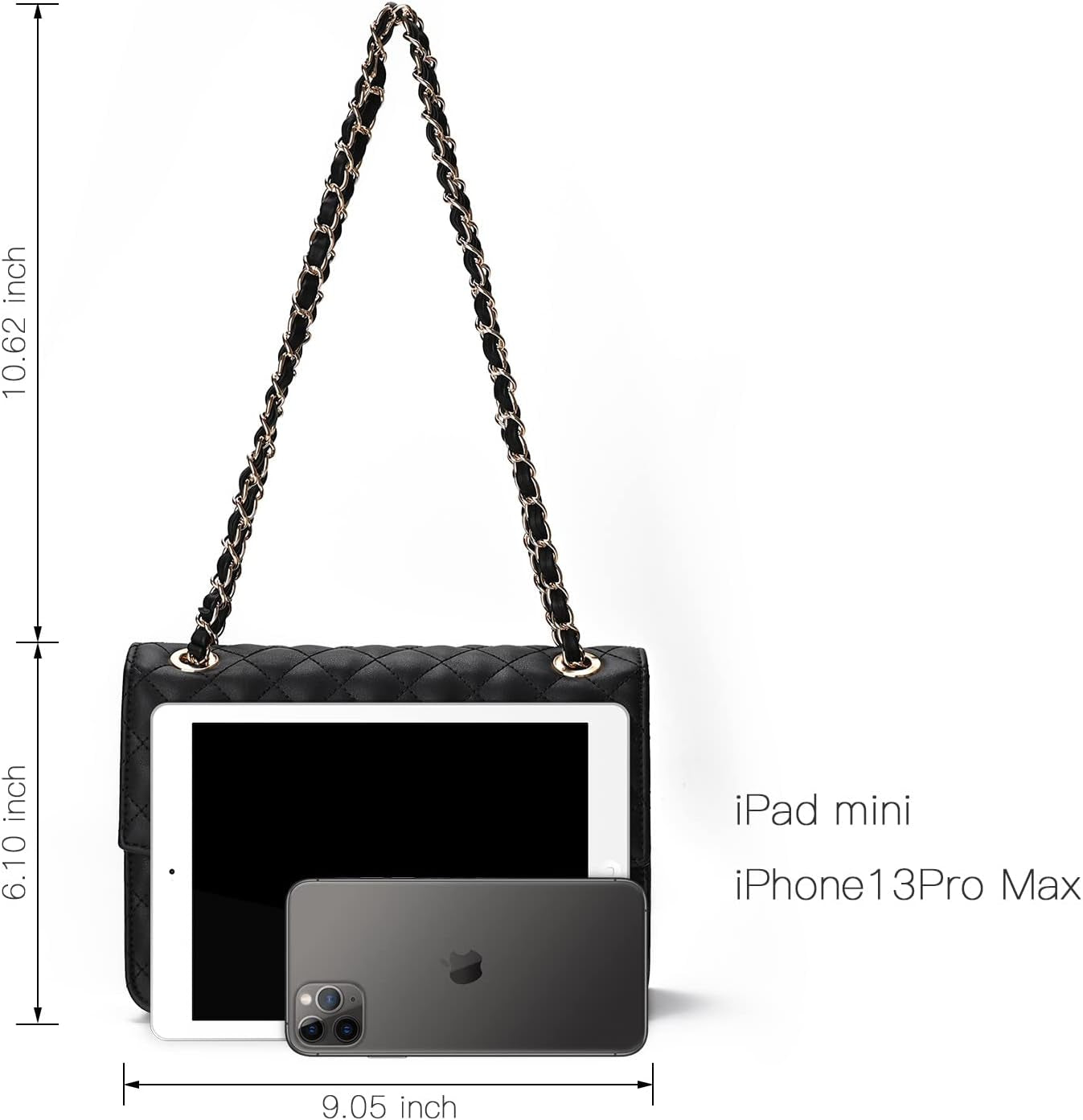 Quilted Shoulder Bag for Women, Medium Flap Crossbody Handbag with Chain Strap, Soft Vegan Leather Clutch Purse