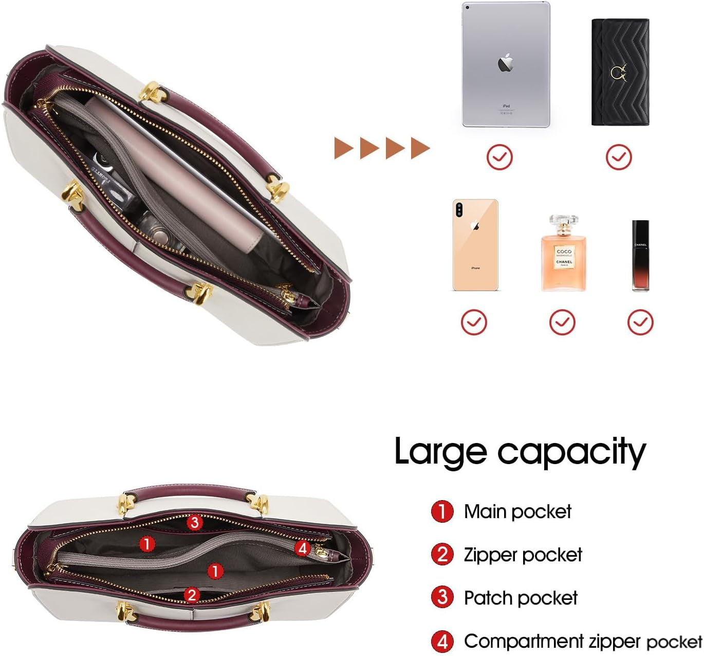 Satchel Bag for Women Fashion Leather Ladies Top Handle Tote Shoulder Bag Purses and Handbags