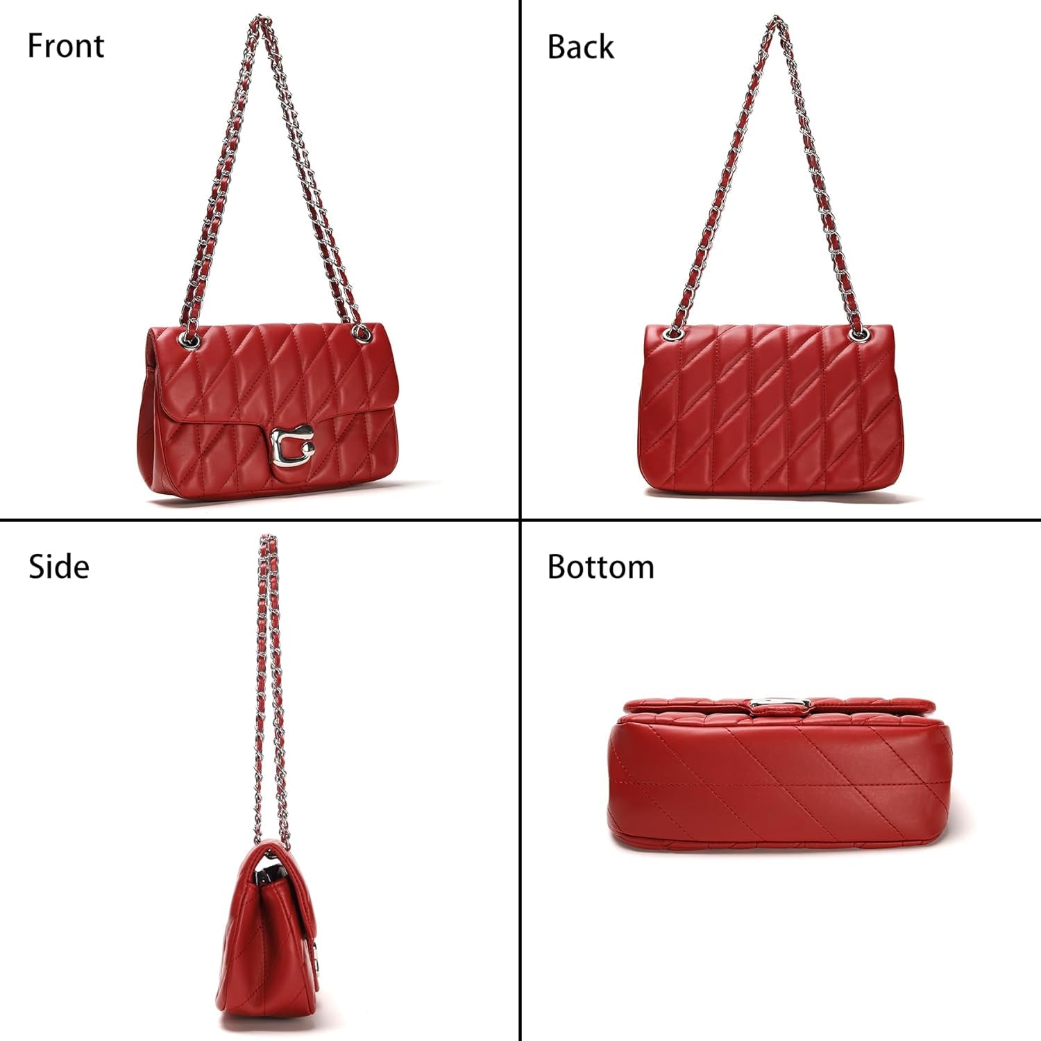 Quilted Crossbody Purse for Women Trendy - Ladies Shoulder Bag Leather Handbag Designer Evening Clutch with Chain Strap