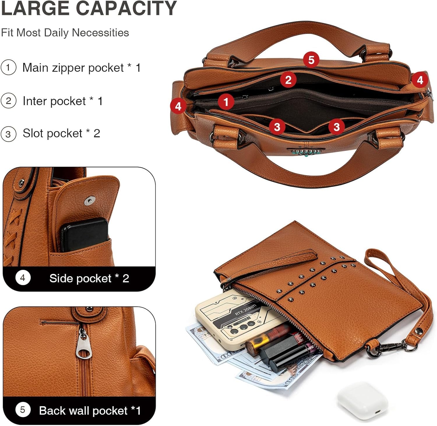 Tote Bag for Women Large Western Purse Ladies Top Handle Shoulder Handbags Vintage Embossed Concho Studs