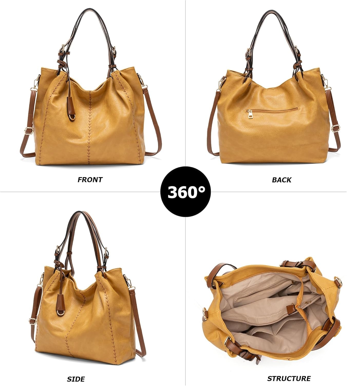 Casual Faux Leather Tote Hobo Bag for Women, Soft Shoulder Bag Crossbody Satchel Purse and Handbag