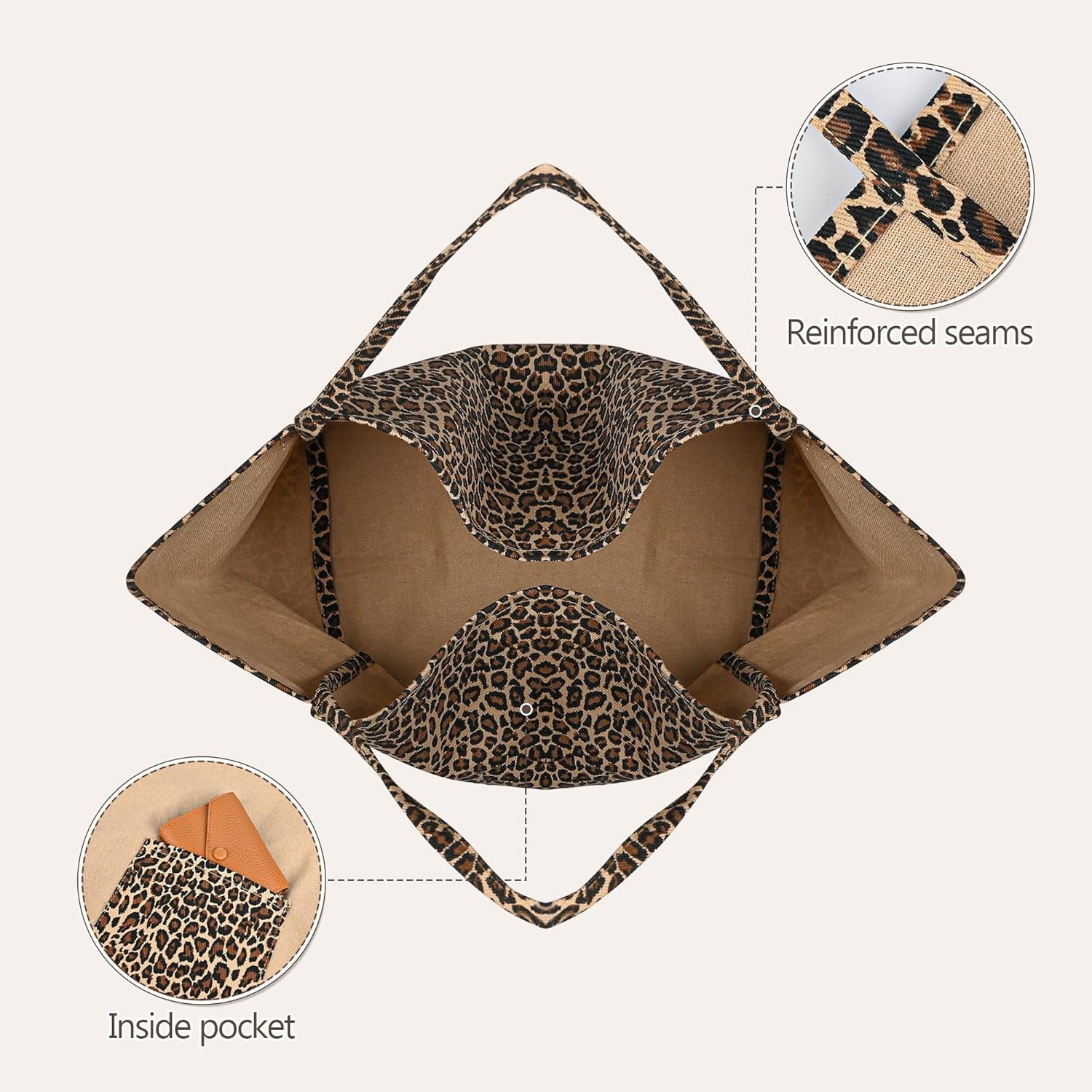 Large Leopard Print Canvas Tote Bag, Shoulder Handbag, Beach Shopping Purse