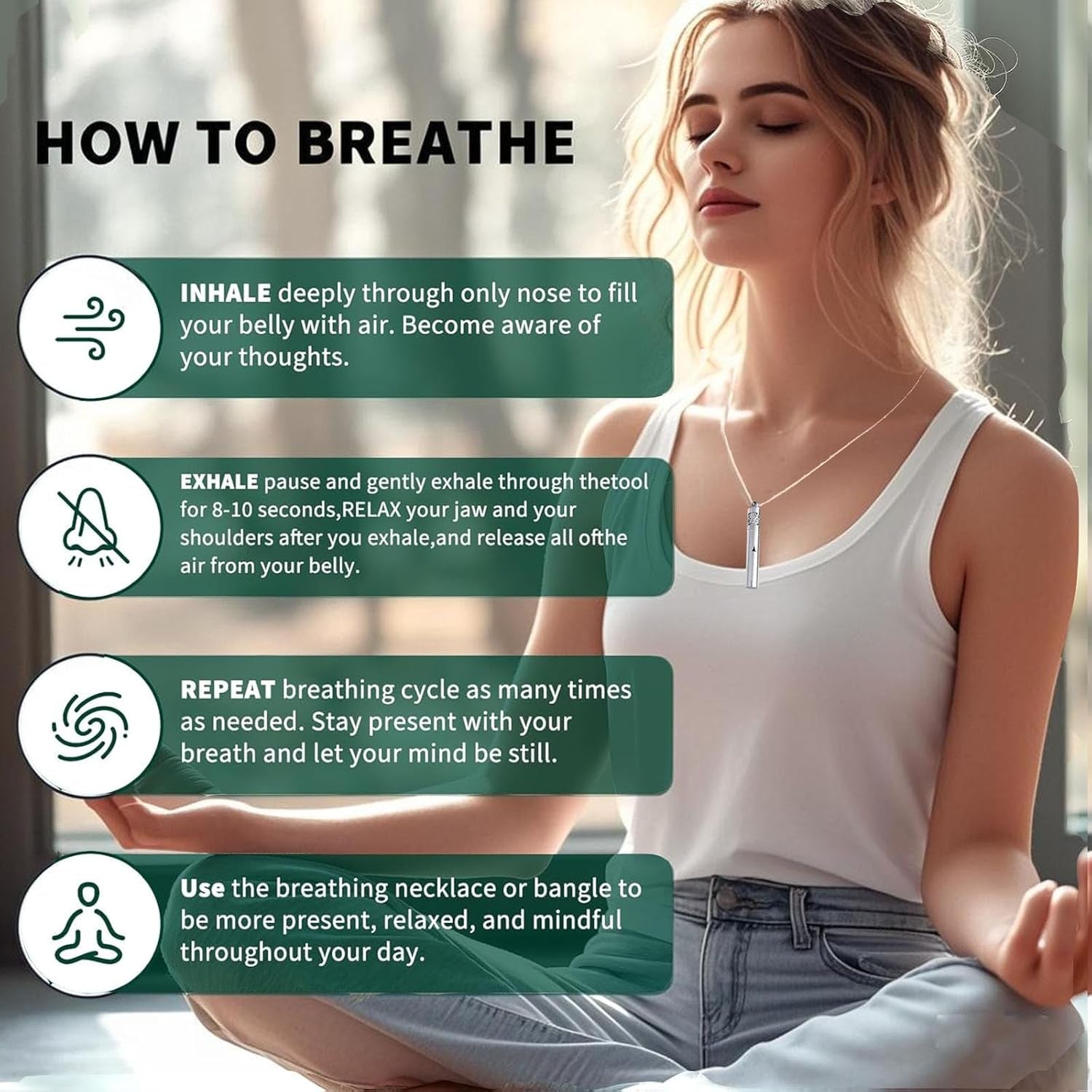 Stainless Steel Mindfulness Breathing Necklace for Anxiety Original Upgrades Breathlink with Essential Oil Diffuser Multifunctional Jewelry