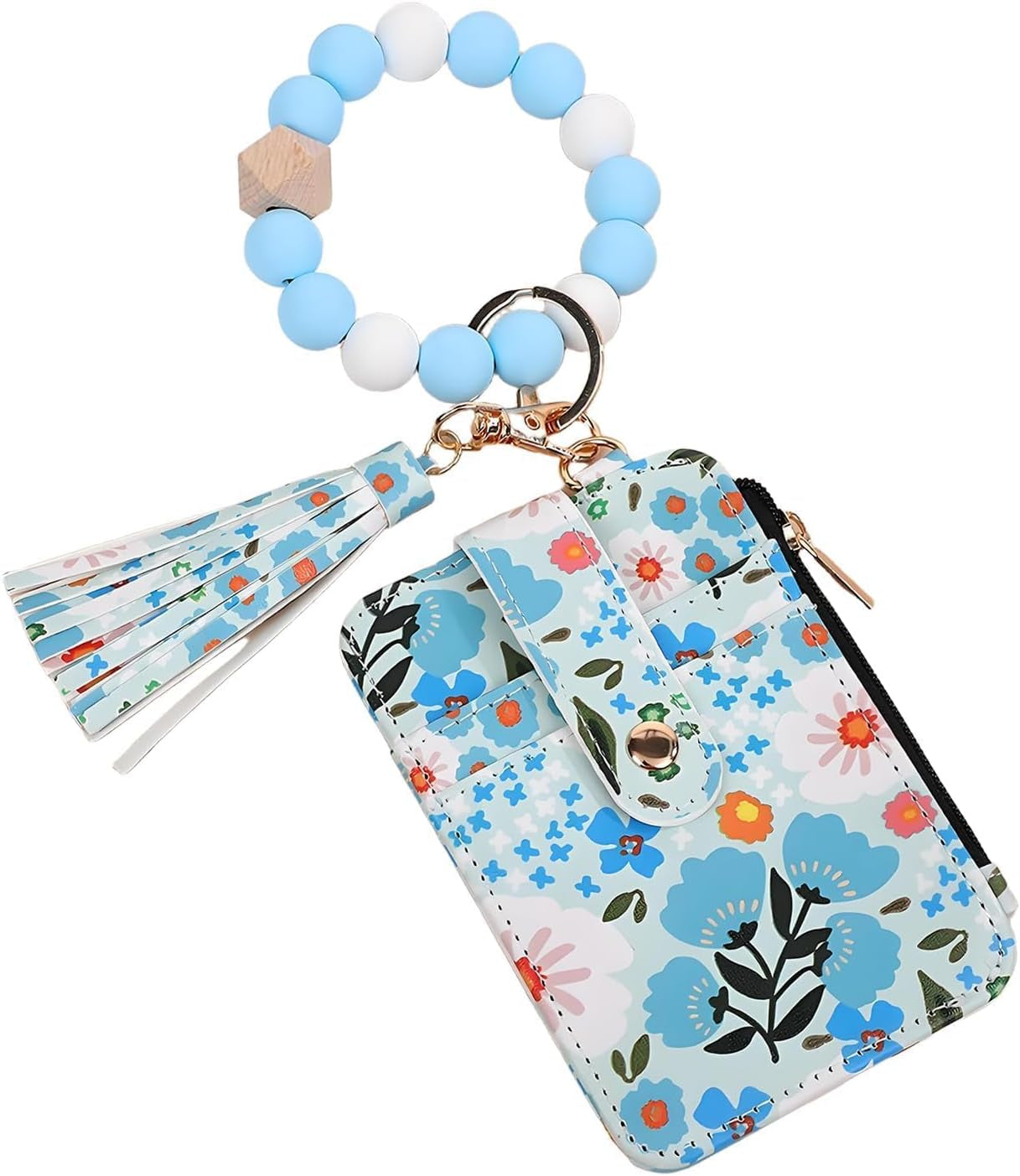 Women Boho Beaded Wallet Keychain Wristlet Wallet for Women Tassel Silicone Keychain Card Holder Small Purse Gifts