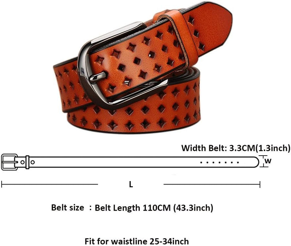 Hollow Leather Belts for Women, Soft Leather Womens Belts with Pin Buckle