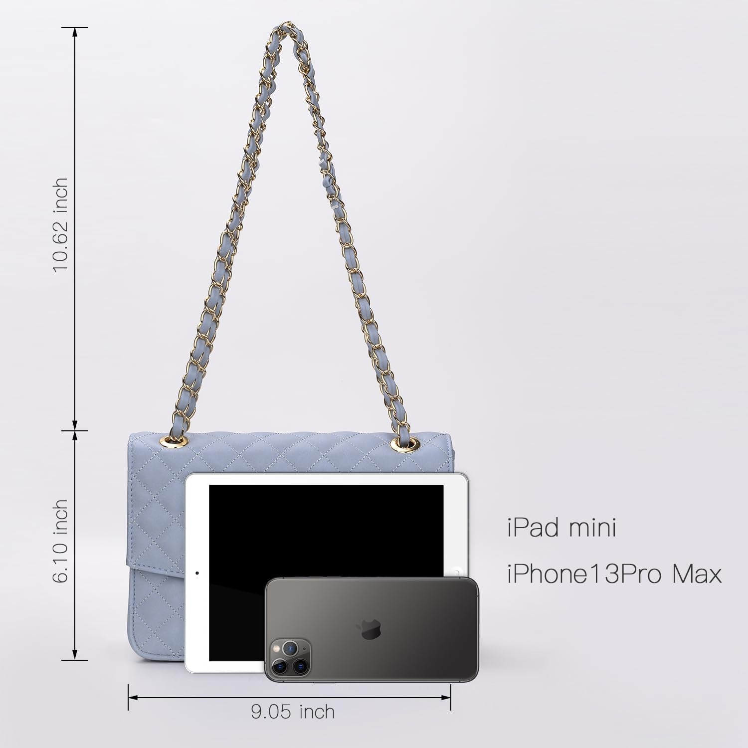 Quilted Shoulder Bag for Women, Medium Flap Crossbody Handbag with Chain Strap, Soft Vegan Leather Clutch Purse