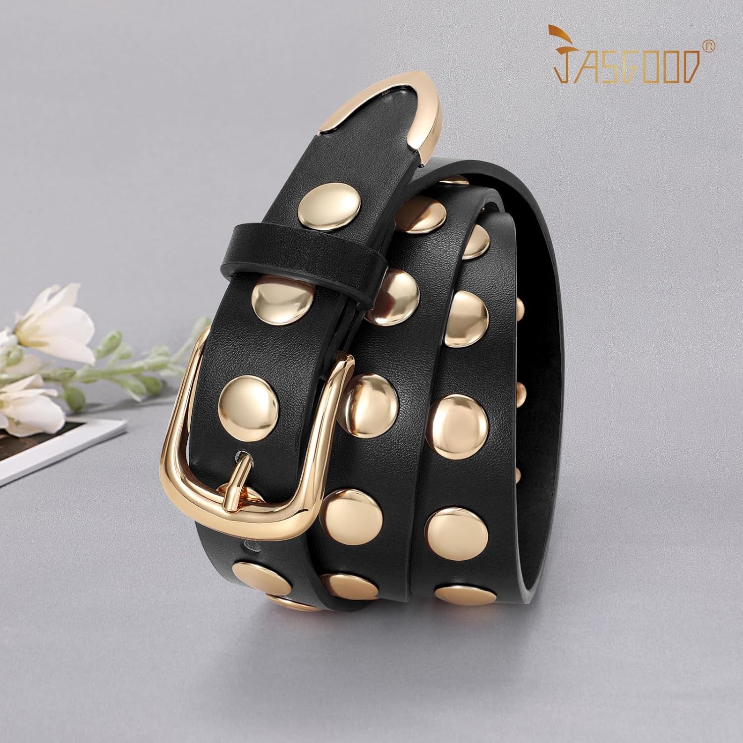 Women Fashion Leather Belt Punk Studded Belt for Jeans Pants Dresses